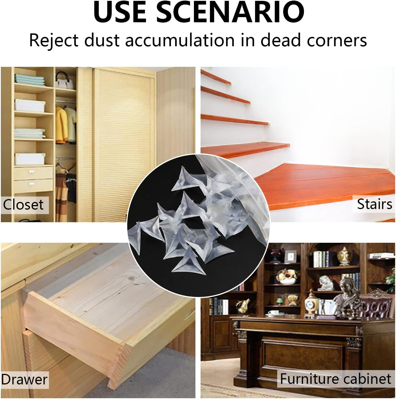 Stair Dust Corners Triangle Transparent Dust Corners for Stairs, Clear Crystal Corner Dust Guards for Stairs Suitable for Cabinet Drawer Desk Cupboard Furniture Dead Corners（120 PCS） image number 4