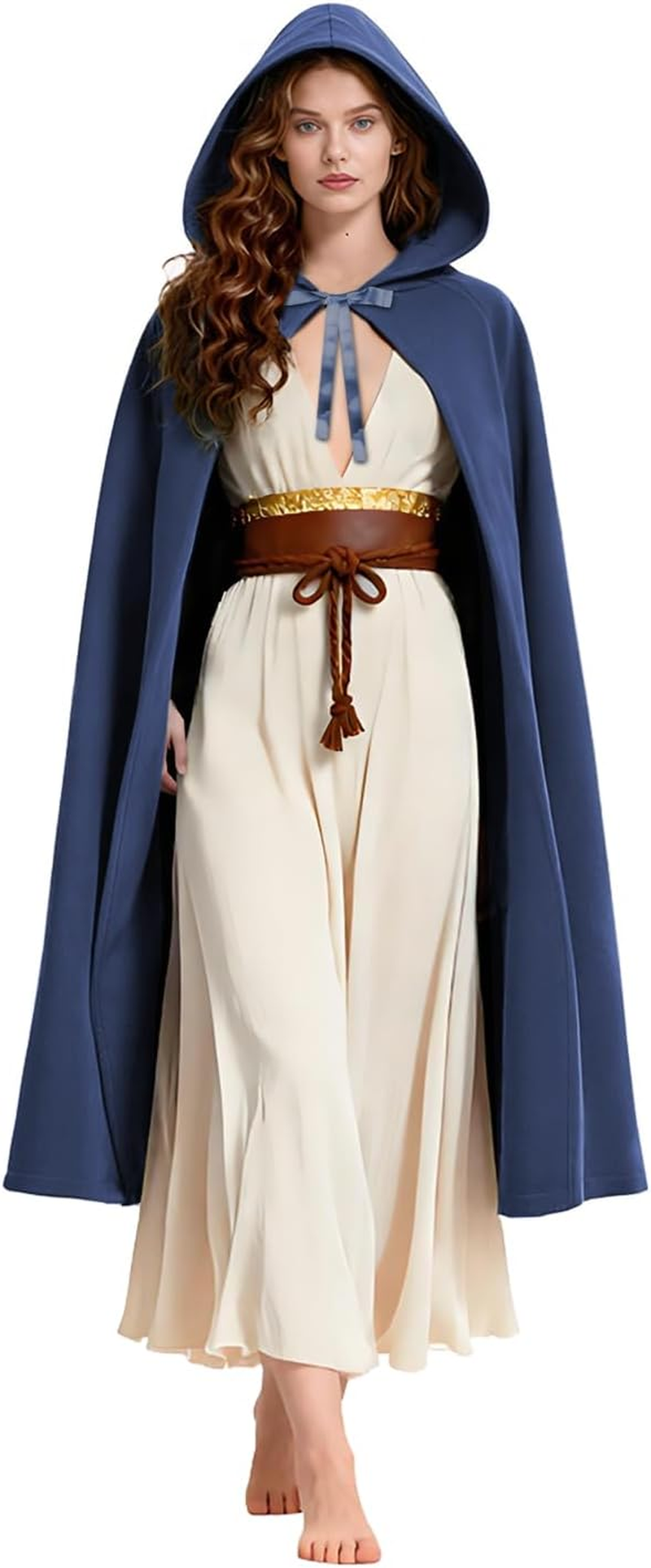 Black Renaissance Hooded Cape Witch Cloak with Hood Medieval Hobbit Halloween Costume