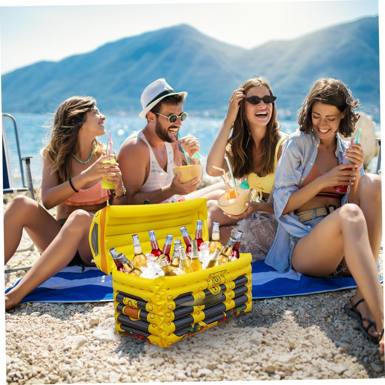 Pirate Treasure Chest Cooler 23.6X11.8X15 in PVC Inflatable Cooler with Valve Large Capacity Food Drink for Party Pool Beach Pinic Camping image number 1