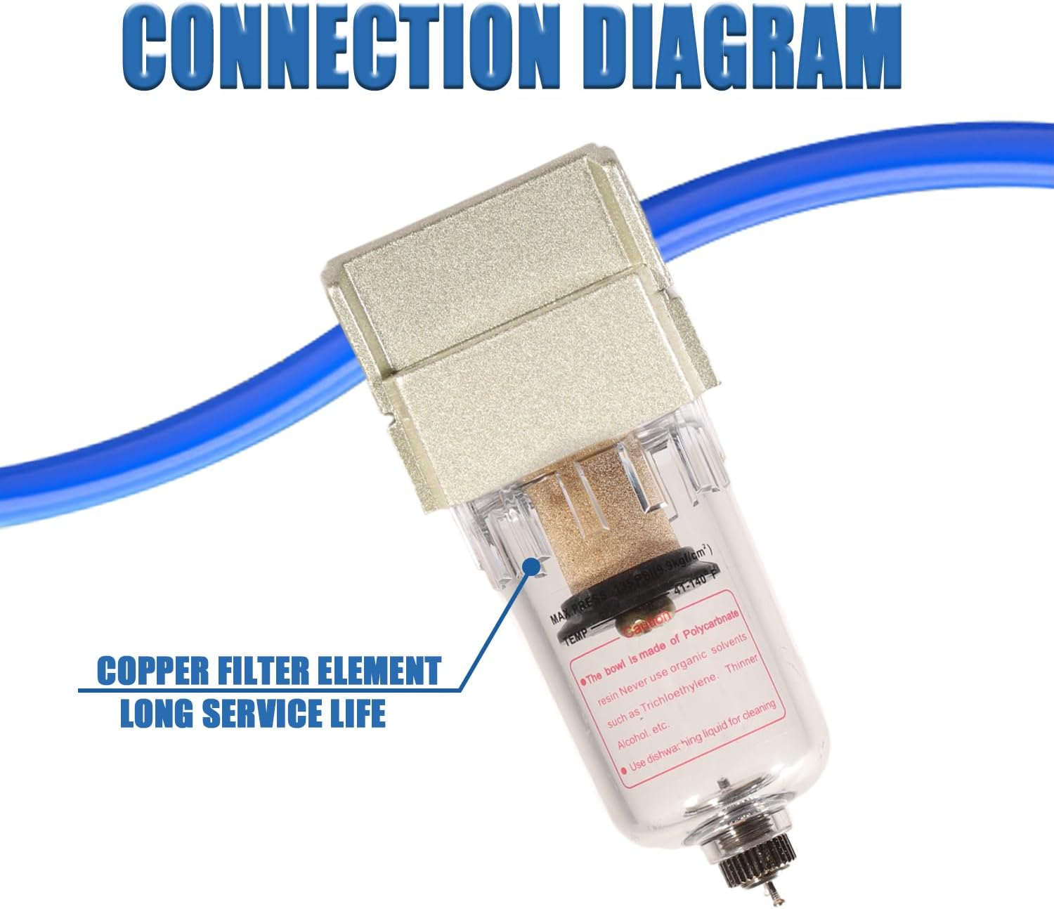 Water Separator for Air Compressor Filter Kit AF200 1/4 Inch with 4 Quick Connectors Teflon Tape for Pneumatic image number 5