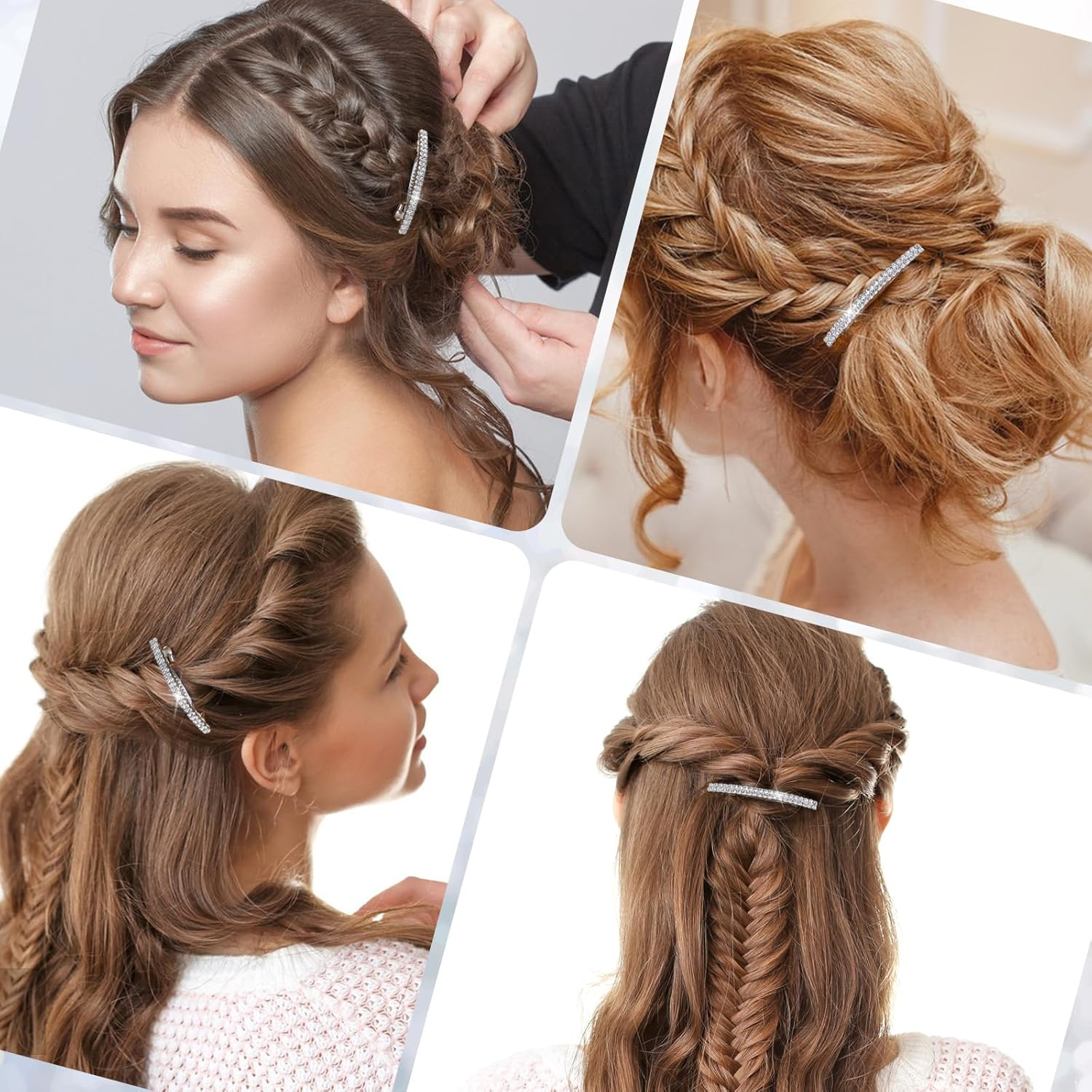 Xinjoduz 4 PCS Small Sparkly Rhinestone Hair Clips, Silver Crystal Ponytail Holder Side Clips Bling Metal Spring Hair Barrettes for Women Girls Bridal Wedding Engagement Prom Valentines image number 3