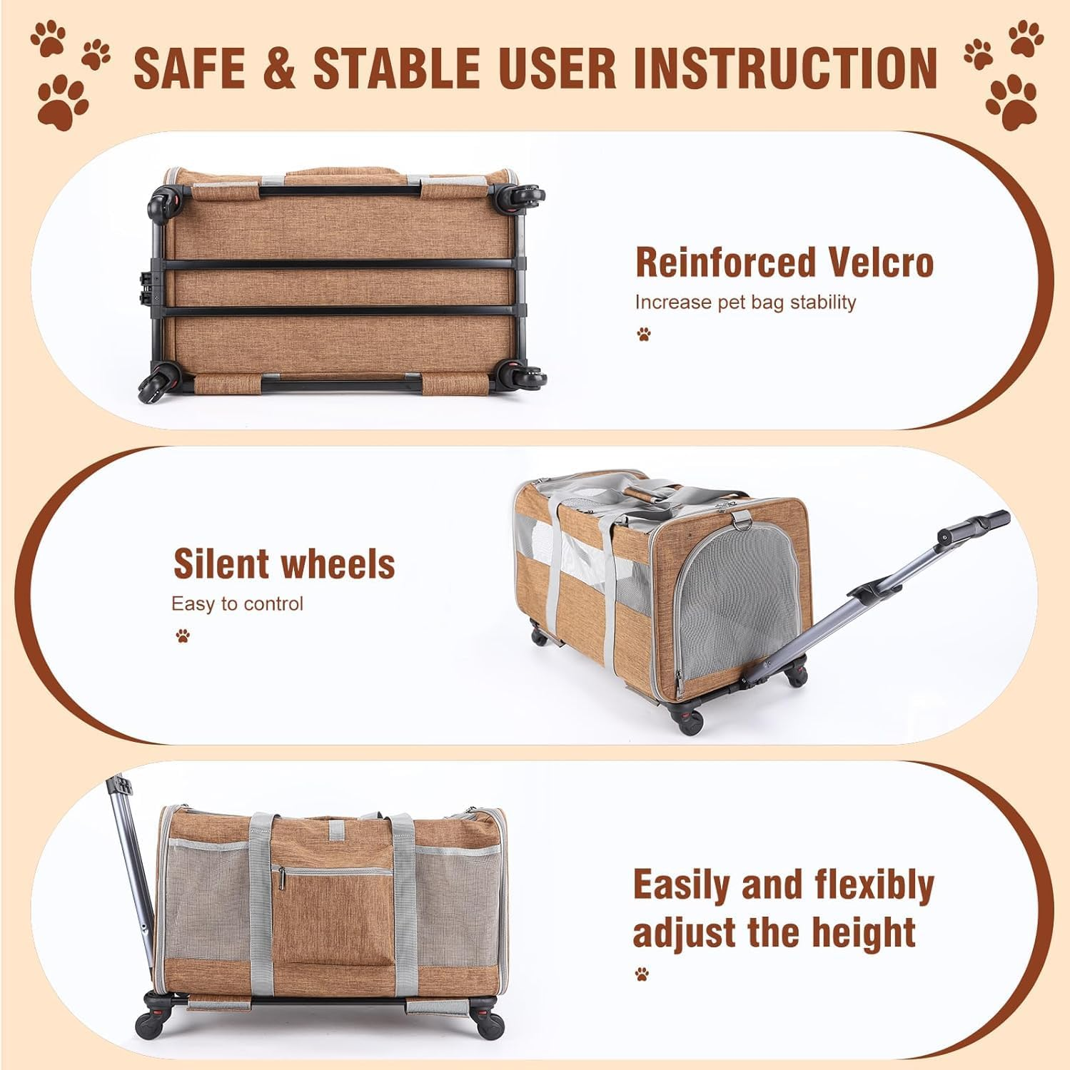 PANTREE Cat Carrier Soft with Wheels, Double Compartment Foldable Rolling Cat Carrier for 2 Small Cats and Dogs, Fully Breathable for Traveling/Hiking/Camping/Veterinary Visits (Brown) image number 1