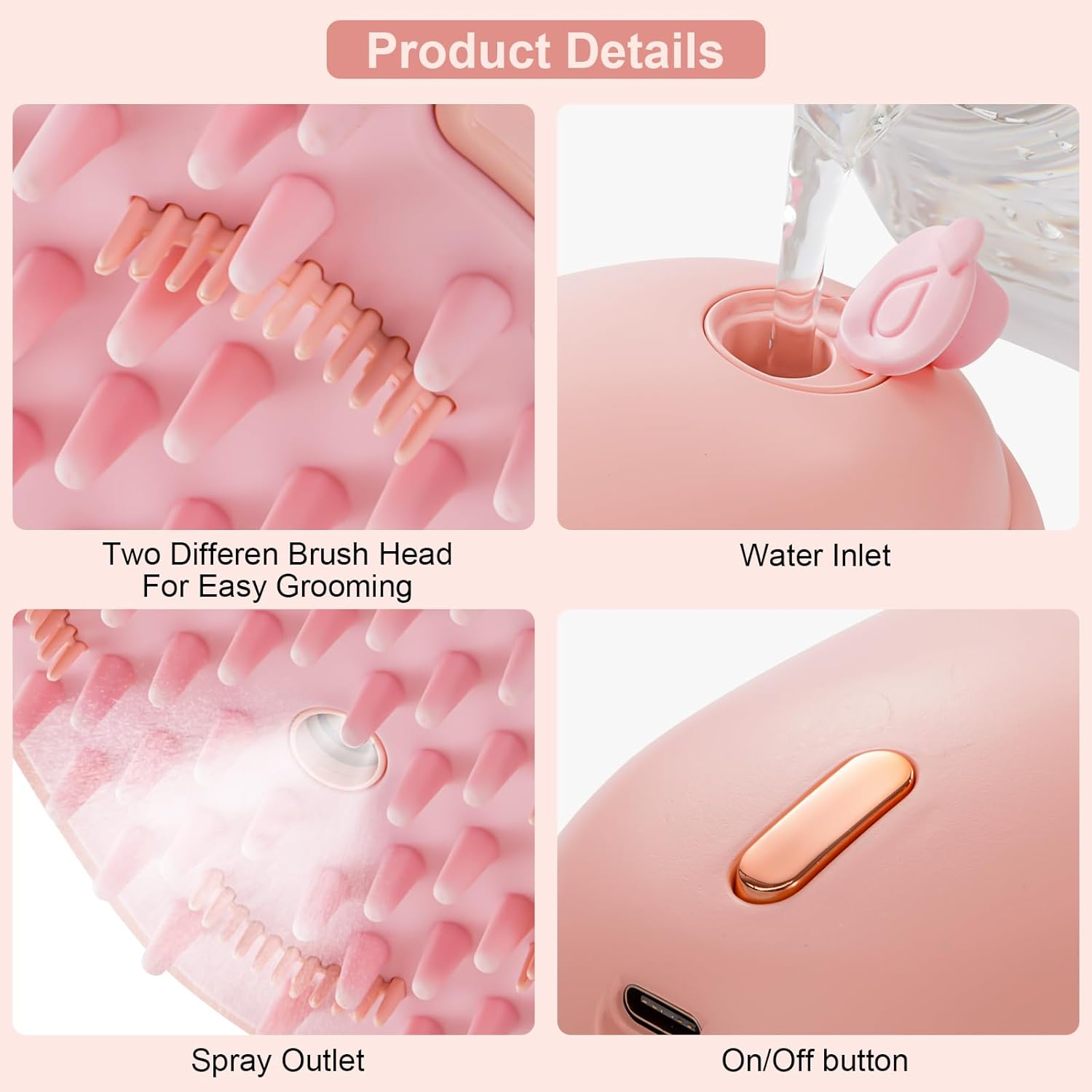 Cat Steam Brush Rechargeable Cat Brush Steamer for Shedding,Self-Cleaning Grooming Brush for Long &Short Haired Dogs and Cats,Remove and Clean Tangled &Loose Hair,Pink image number 5