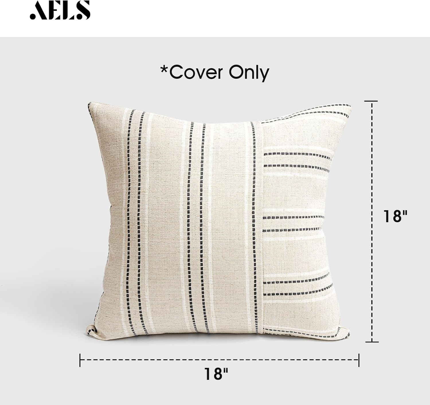AELS 18X18 Decorative Farmhouse Linen Throw Pillow Covers, Boho Textured Pillow Case, Set of 2, Beige with White & Black Stripe Patchwork Cushion Cover for Sofa Couch Living Room (Cover ONLY) image number 7