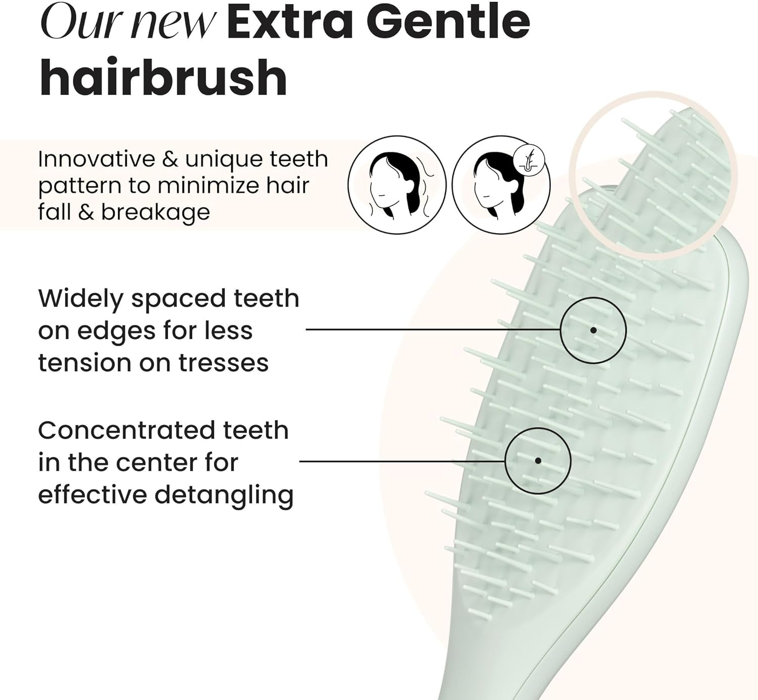 Tangle Teezer Extra Gentle Ultimate Detangler Hairbrush, Less Tension to Minimise Breakage, Effective and Extra Gentle Detangling, Safe for Uuse on Wet and Dry Hair, for All Hair Types, Eucalyptus - Eucalyptus image number 2