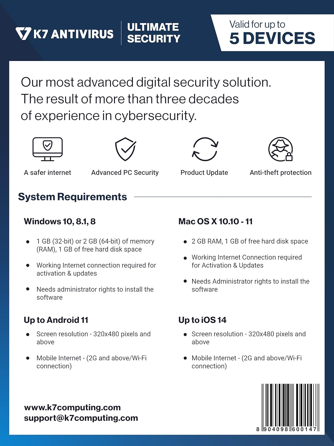 K7 Ultimate Security Antivirus Software 2025 |5 Devices, 1 Year|Threat Protection,Internet Security,Data Backup,Mobile Protection| Laptop,Pc, Mac&reg;,Phones,Tablets|-No CD image number 1