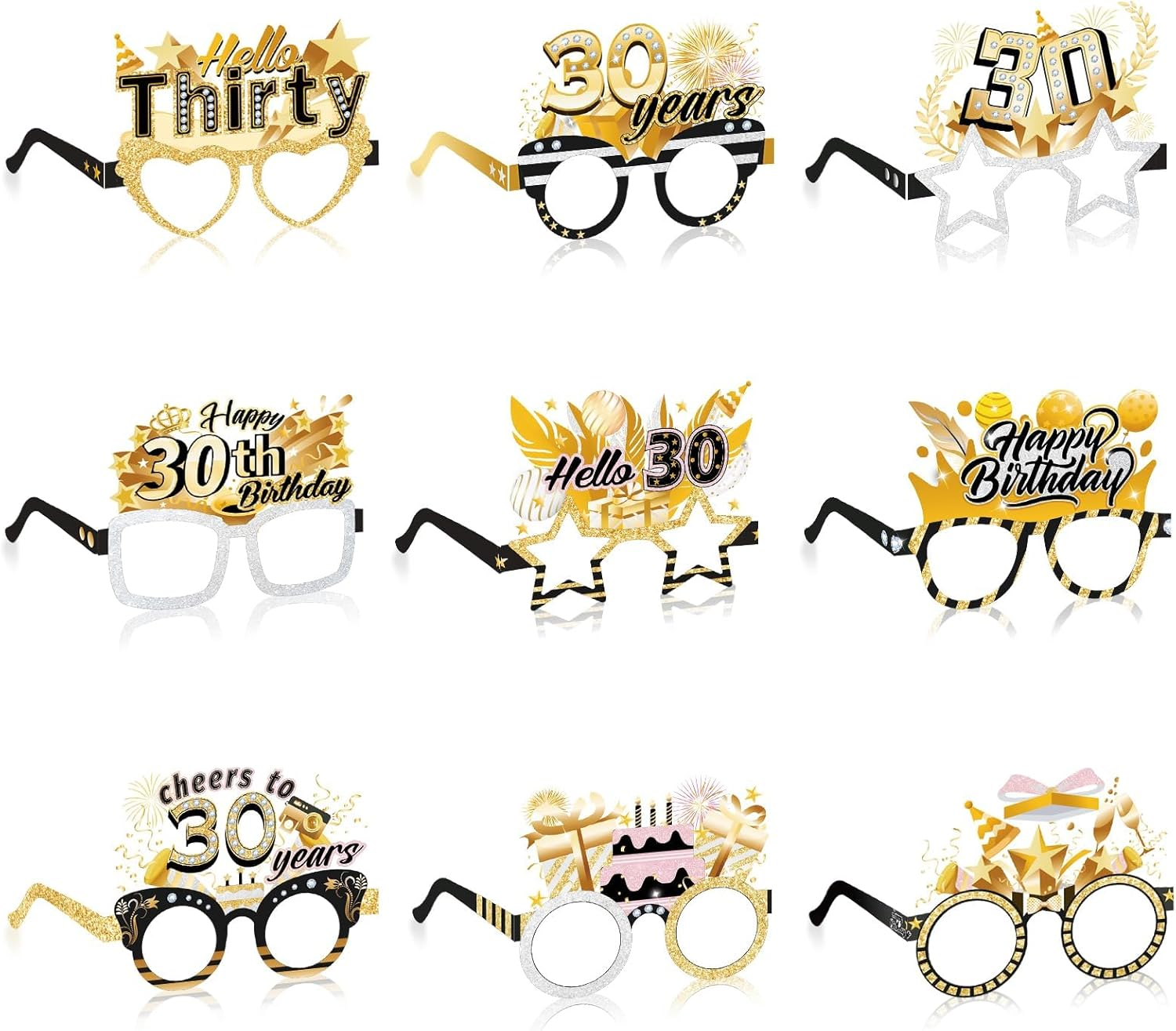 Birthday Glasses, 18 Pack Birthday Paper Glasses for Man Women, Birthday Photo Props Party Supplies, Hello Thirty Cheers to Birthday Party Favors image number 5