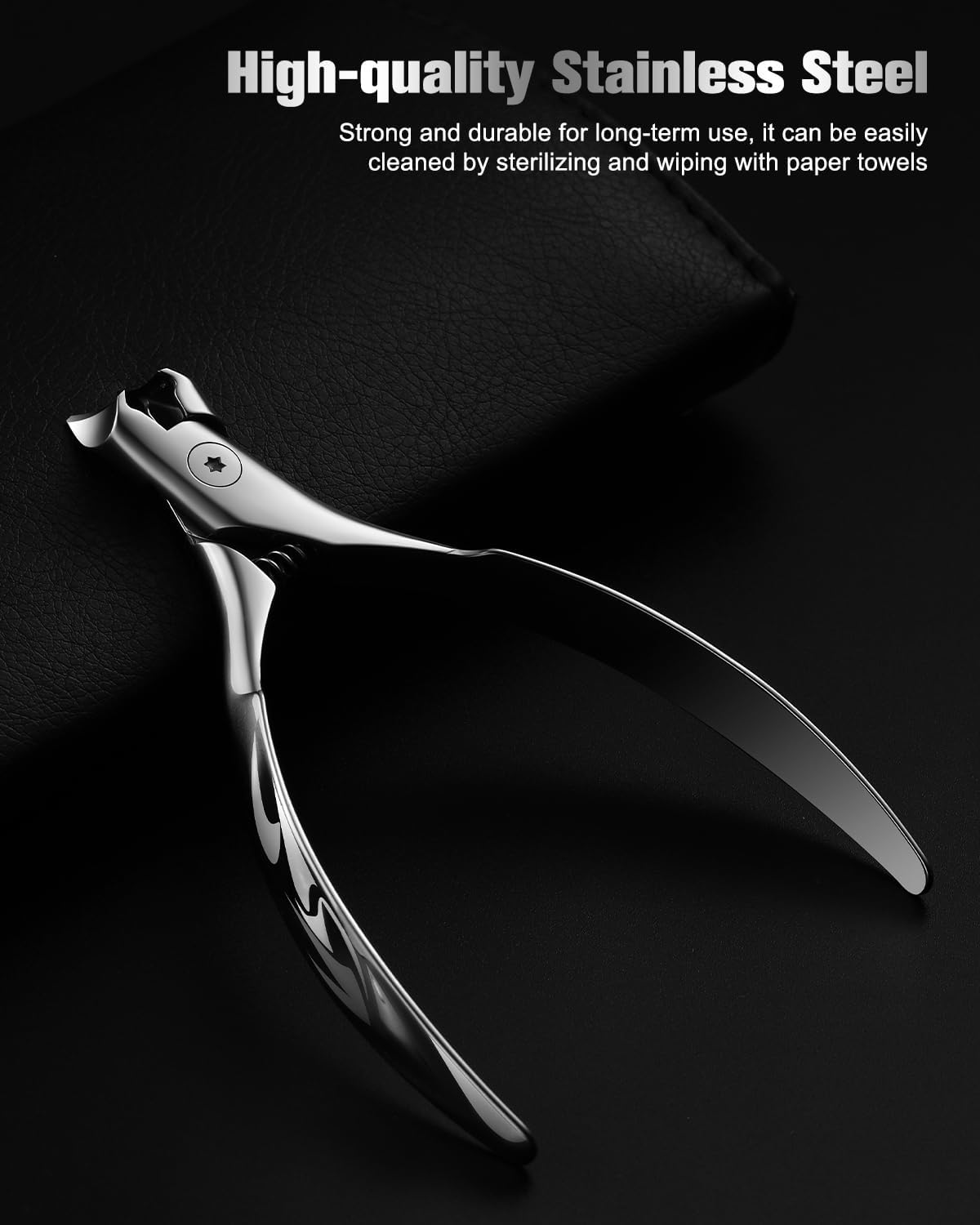 FERYES Wide Jaw Thick Toenail Clippers Thick Toenails - Precision Stainless Steel Toe Nail Clippers for Thick Nails for Seniors with Catcher - Silver - Silver image number 3