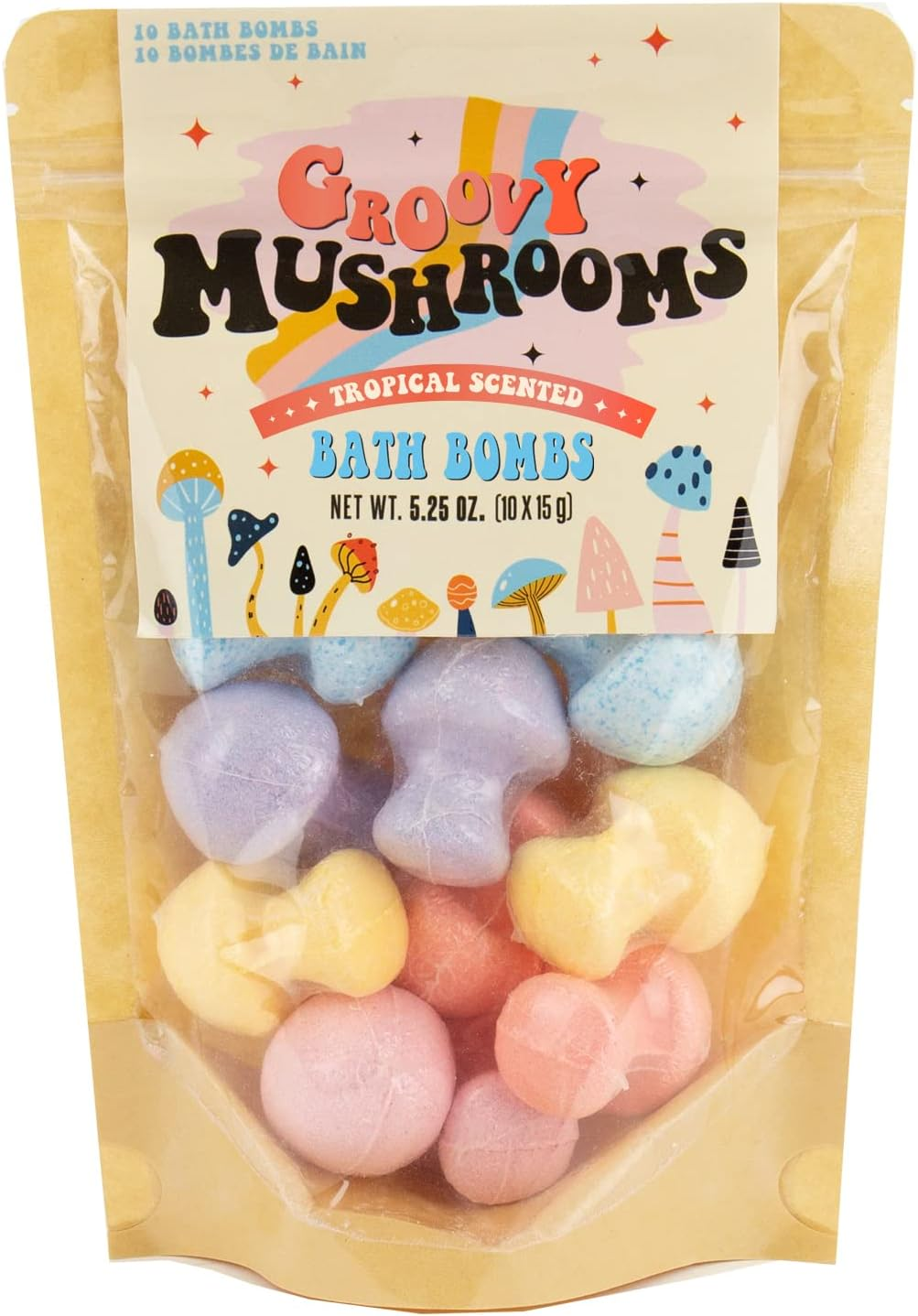 Gift Republic Groovy Mushrooms Bath Bombs, 10-Pack, 15G Each, Colourful Psychedelic Fizzy Bath Soak, Tropical Aromas, Moisturising Natural Ingredients, Relaxing Sensory Bath Experience image number 2