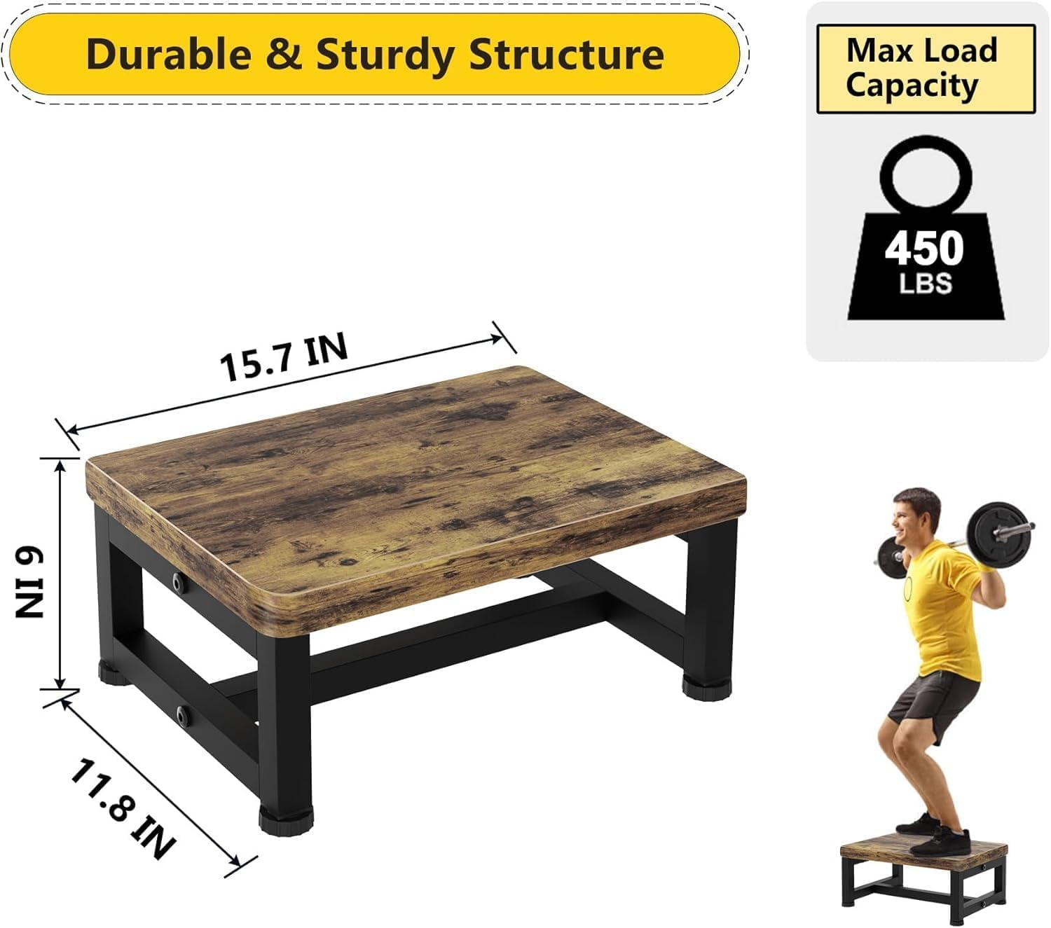 Wooden Foot One Step Stool Adult Elderly Senior Kid Toddler High Bedside Kitchen Bathroom Dorm Small Portable Chair Outdoor Modern Wide Bench Little Toilet Bathtub Metal Stair Helper Heavy Duty 6 Inch - Brown image number 5