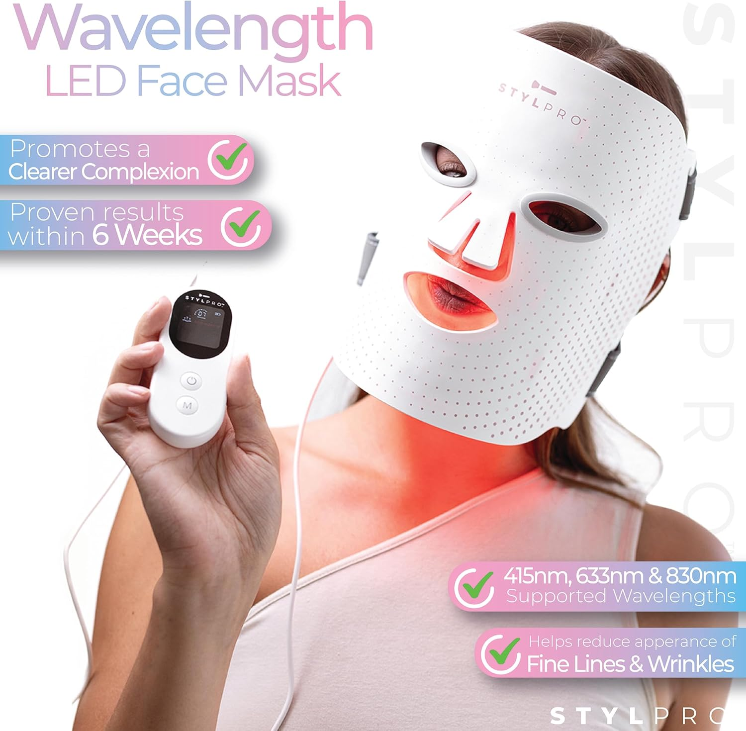 STYLPRO Wavelength LED Face Mask - Multi-Mode Skincare with Red, Blue, Near-Infrared Light for Wrinkles, Blemishes - Flexible, Rechargeable, User-Friendly, Designed in UK, Professional-Grade image number 5
