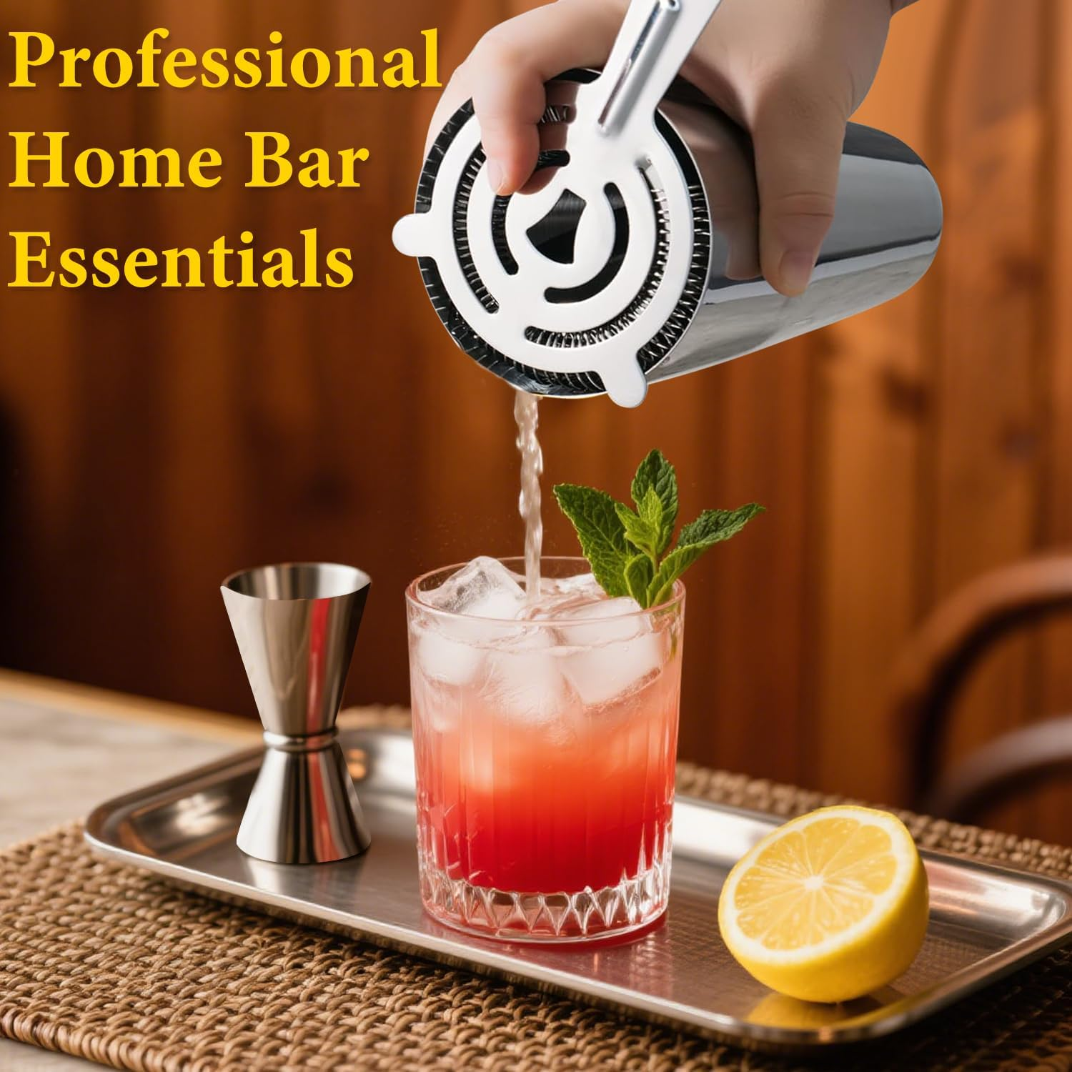 Mixology Bartender Kit Bar Set Cocktail Kit, 23PCS Cocktail Shaker Kit with Acrylic Stand for Drink Mixing, Silver Bartender Tool Kit image number 6