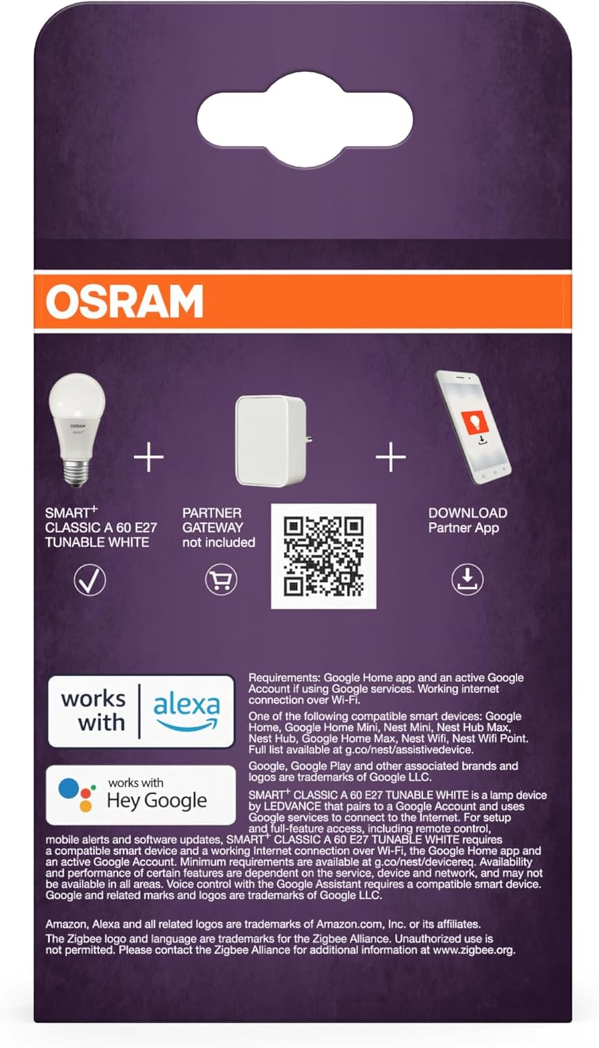 OSRAM Smart Zigbee Classic Bulb Lamp A60 TW Dimmable 9W Frosted E27 White IP20 Protection for General Lighting Home and Commercial Lighting image number 4