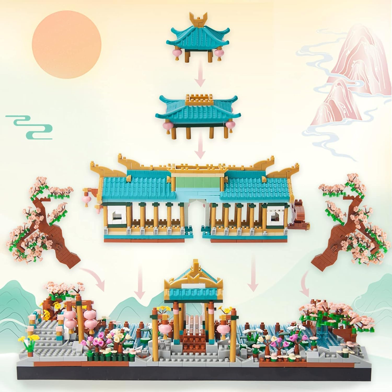 Oundarm Mini Chinese Classical Garden Building Blocks Set, Cherry Blossom Botanical Collection Building Set for Adults, 14+ Teens, Home Decor Accessories (2350 Pcs) image number 1