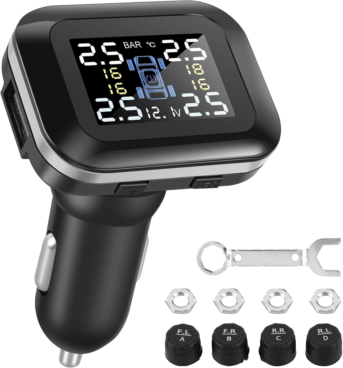 Tire Pressure Monitoring System TPMS Wireless Real-Time Tire Pressure Monitor System with 4 External Sensors and 6 Alarm Modes Adjustable Display Angle Tire Pressure Monitor for Car(Black) image number 6