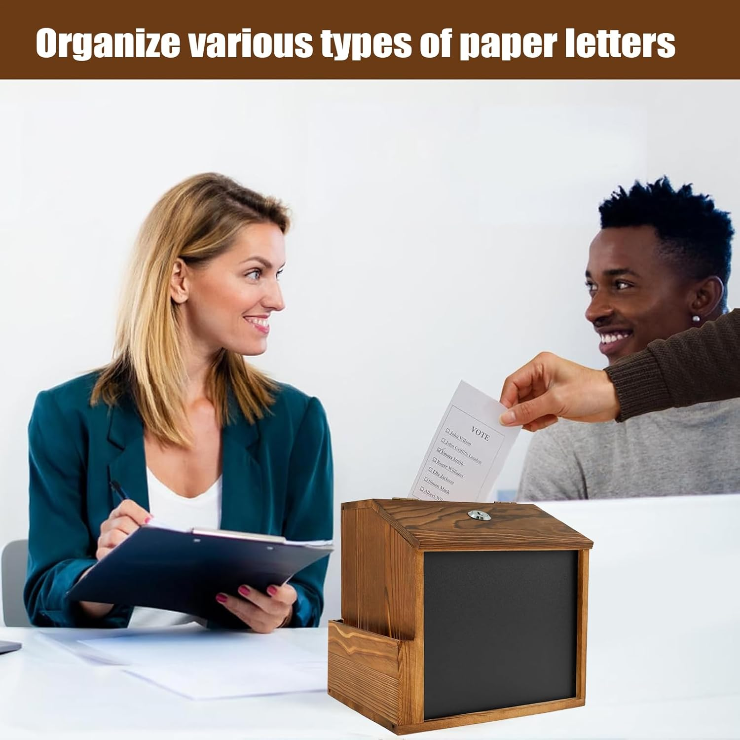 Vgvgaj Suggestion Box - Comment Box - Vintage Wooden Locked Secure Wall Vault Mailbox with Blackboard for Outdoor Fundraising Church image number 6