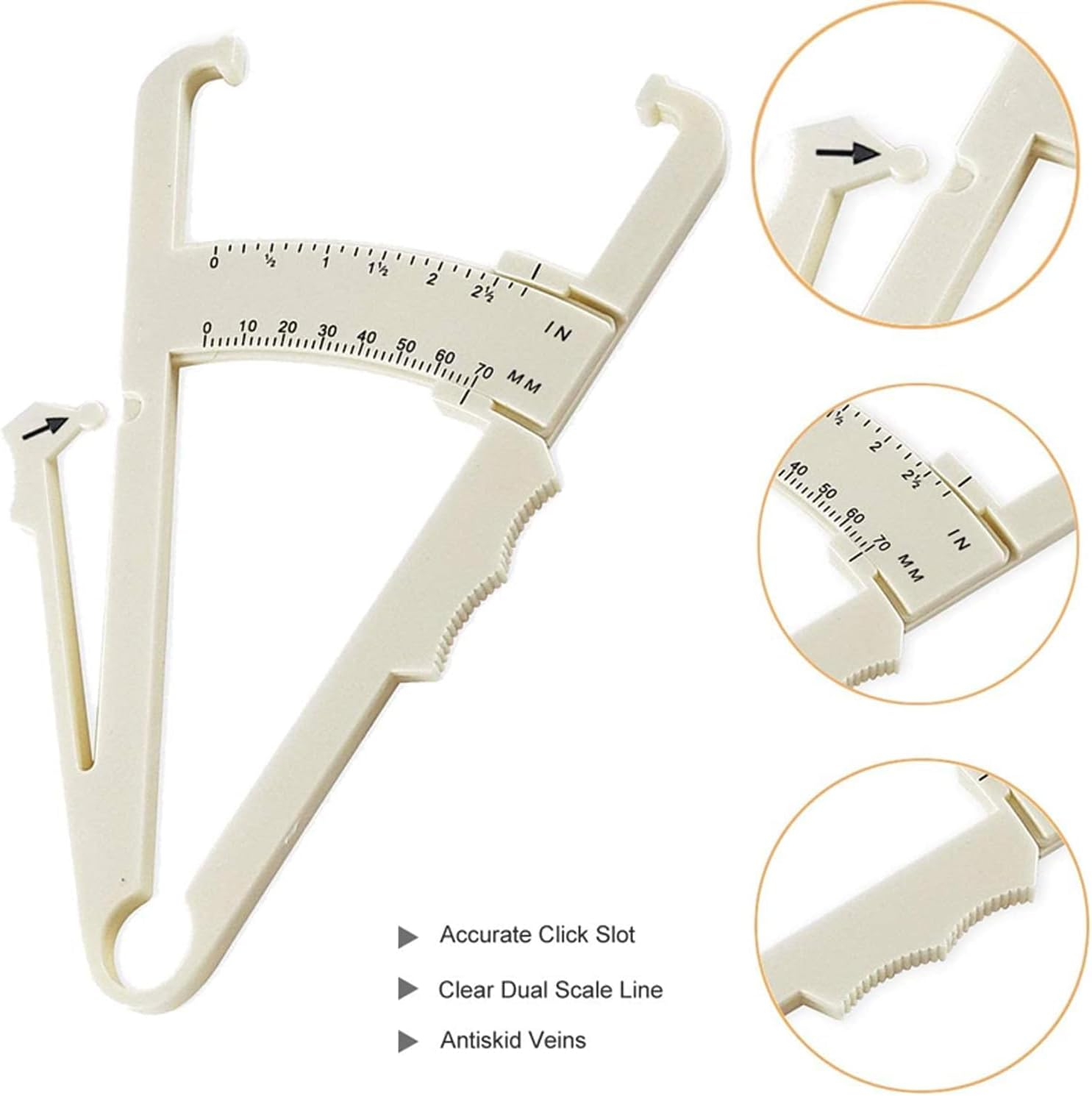 Body Fat Caliper &ndash; Professional Skinfold Caliper for Accurate Body Fat Measurement, Fitness & Weight Loss &ndash; Durable ABS Muscle Fat Tester for Men & Women &ndash; Portable Body Composition Tool (White) - Black image number 6