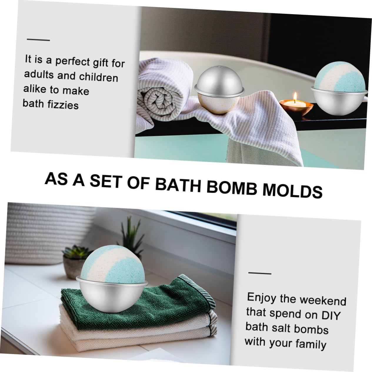 4Set Aluminum Alloy Bath Bomb Mold Bath Salt Bomb Molds for DIY Baking Cupcake for Boys and Girls Adults