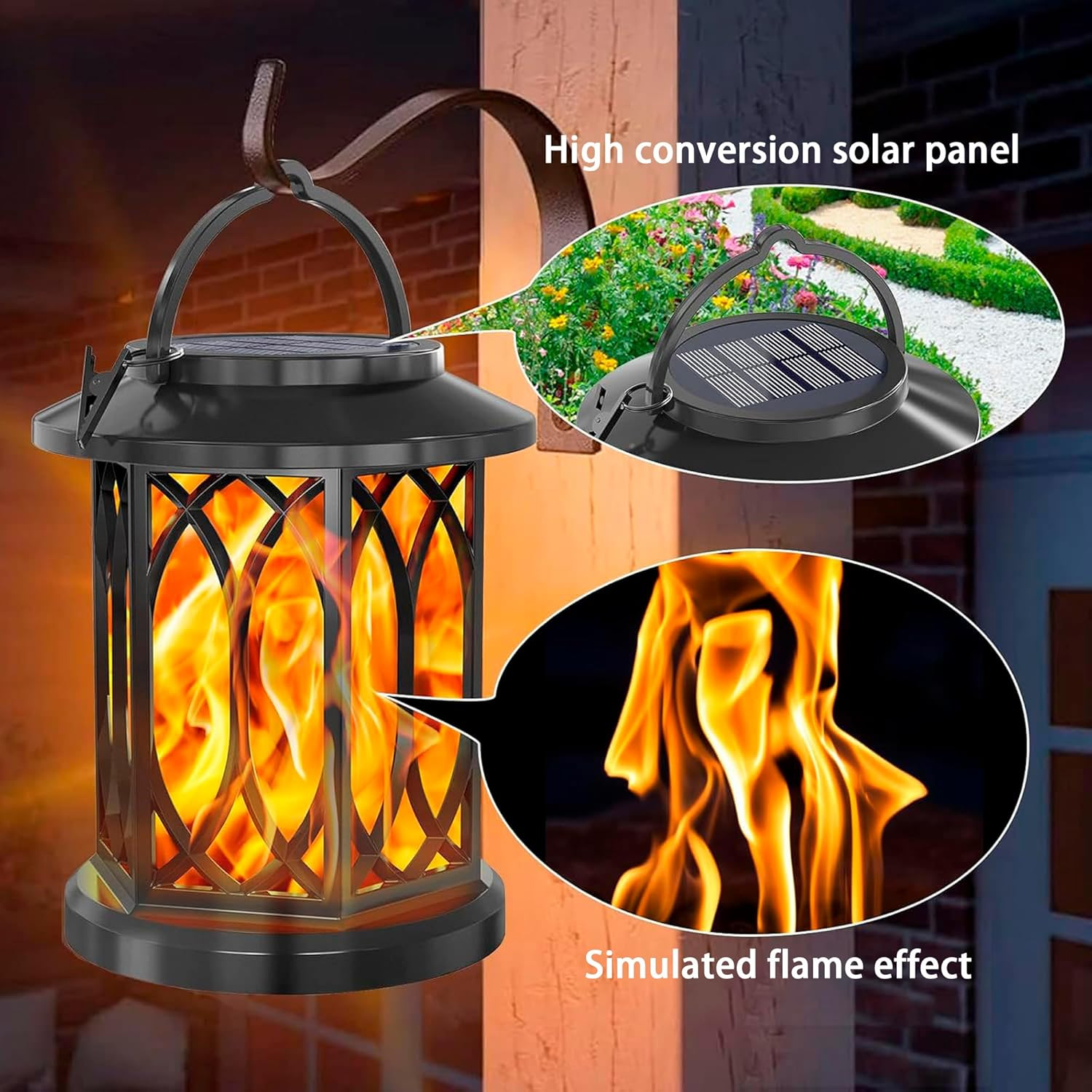 Emesak Flickering Flame Solar Lantern Outdoor Waterproof Light Outdoor Hanging Solar Light Suitable for Halloween Yard Terrace Lawn Table Decoration (1) image number 3
