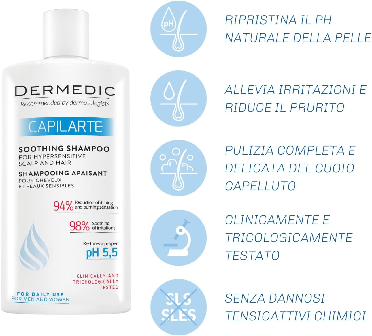 DERMEDIC CAPILARTE Soothing Shampoo for Hair and Hypersensitive Scalp 300 Ml image number 5