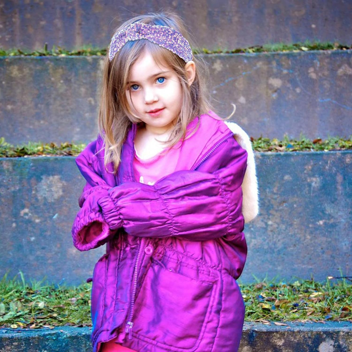 YARIEW Sequin Knotted Headband for Women - Sparkle Wide Knot Hair Bands Accessories - Cute Little Girl Princess Headband - Glitter Girls Hair Accessories (Purple)