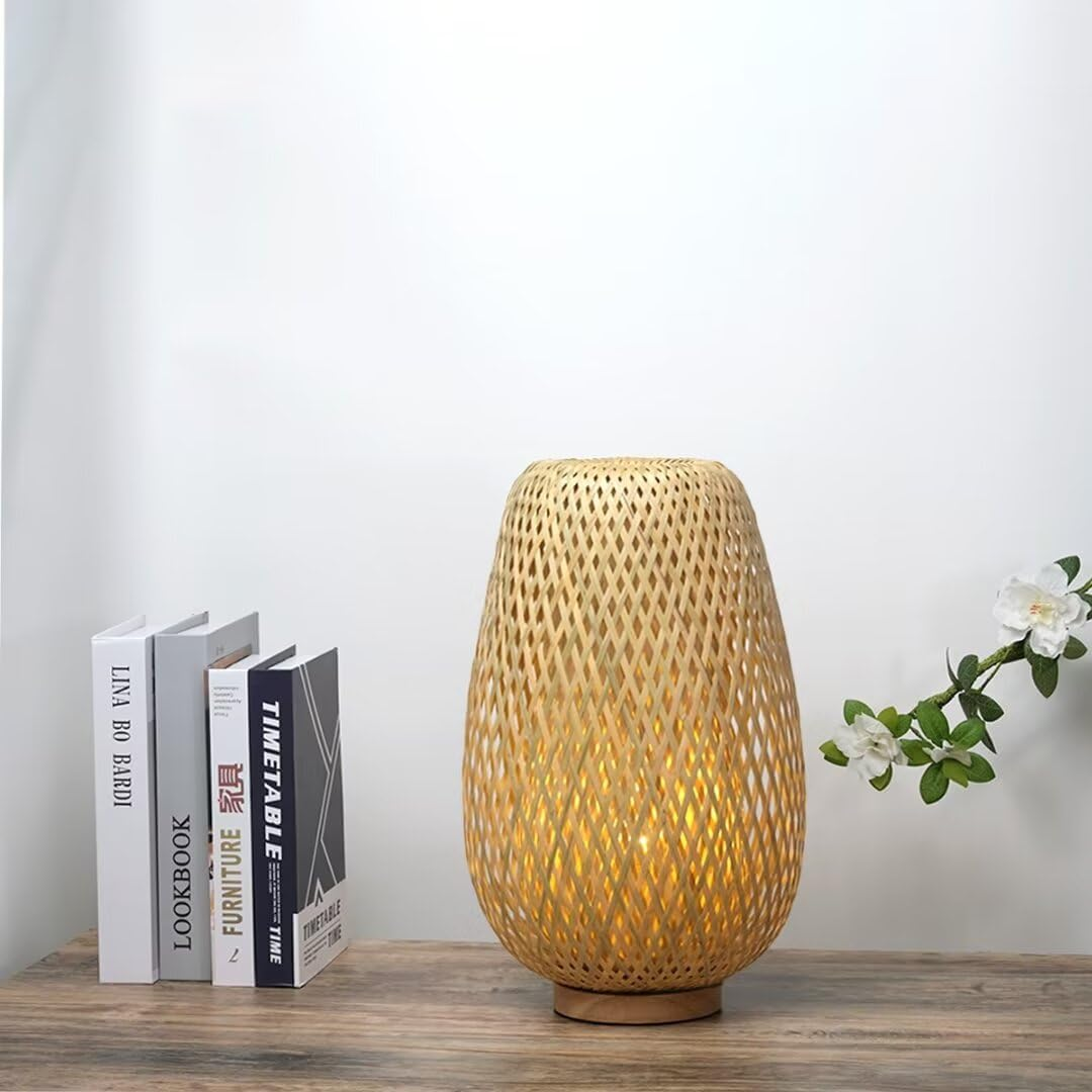 GUANSHAN Bamboo Woven Table Lamp Bamboo Shade Zen Style Table Lighting Decorative Table Lighting Night Light for Bedroom and Living Room image number 1