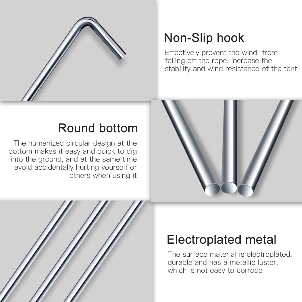 Tent Pegs 10Pcs 18Cm Metal Heavy Duty Tent Hooks Camping Pegs Steel Tent Ground Pegs for Tarpaulin Football Net Marquees Hiking Traveling Beach and Outdoor image number 5