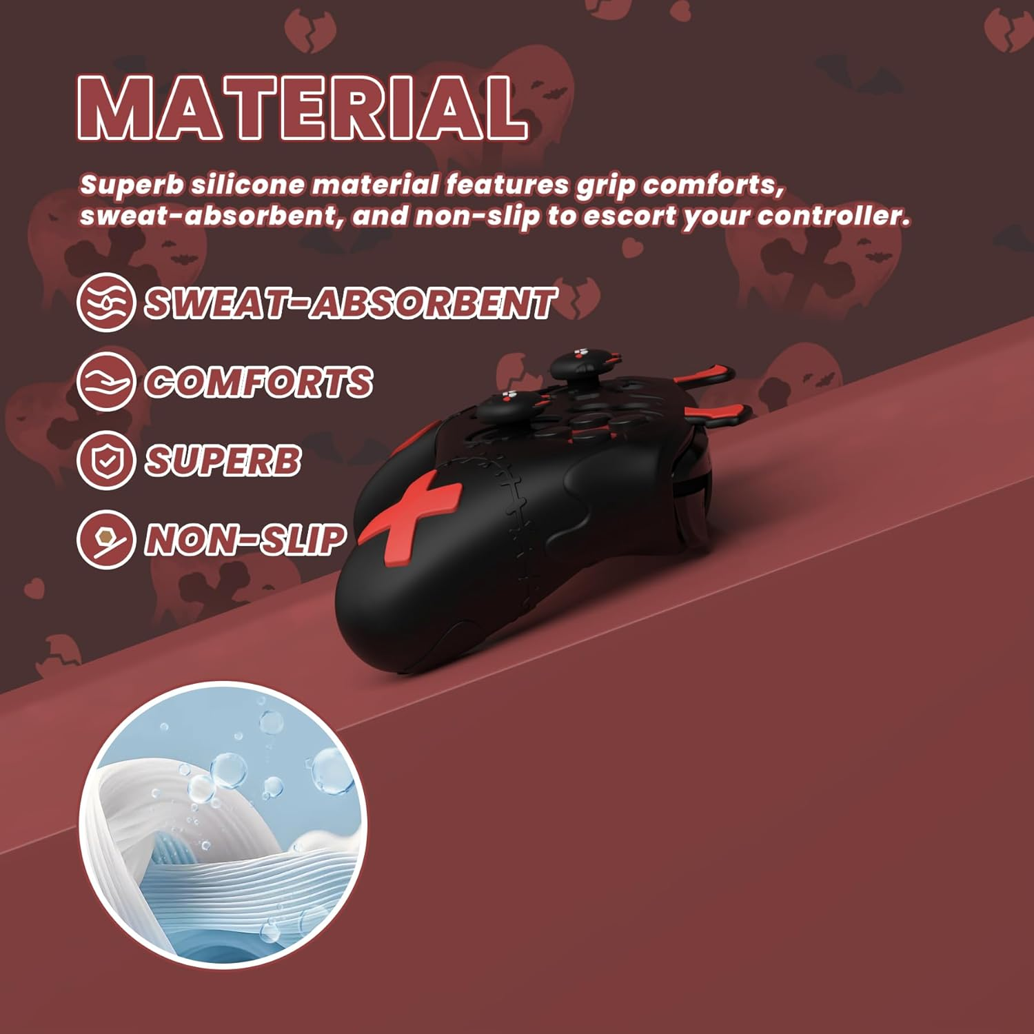 Playvital Gothic Imp Series Cute Silicone Case for Nintendo Switch Pro Controller with 4 Thumb Grip & 2 Sticker, Non-Slip Anti-Scratch Protective Silicone Skin Cover - Black - Black image number 3