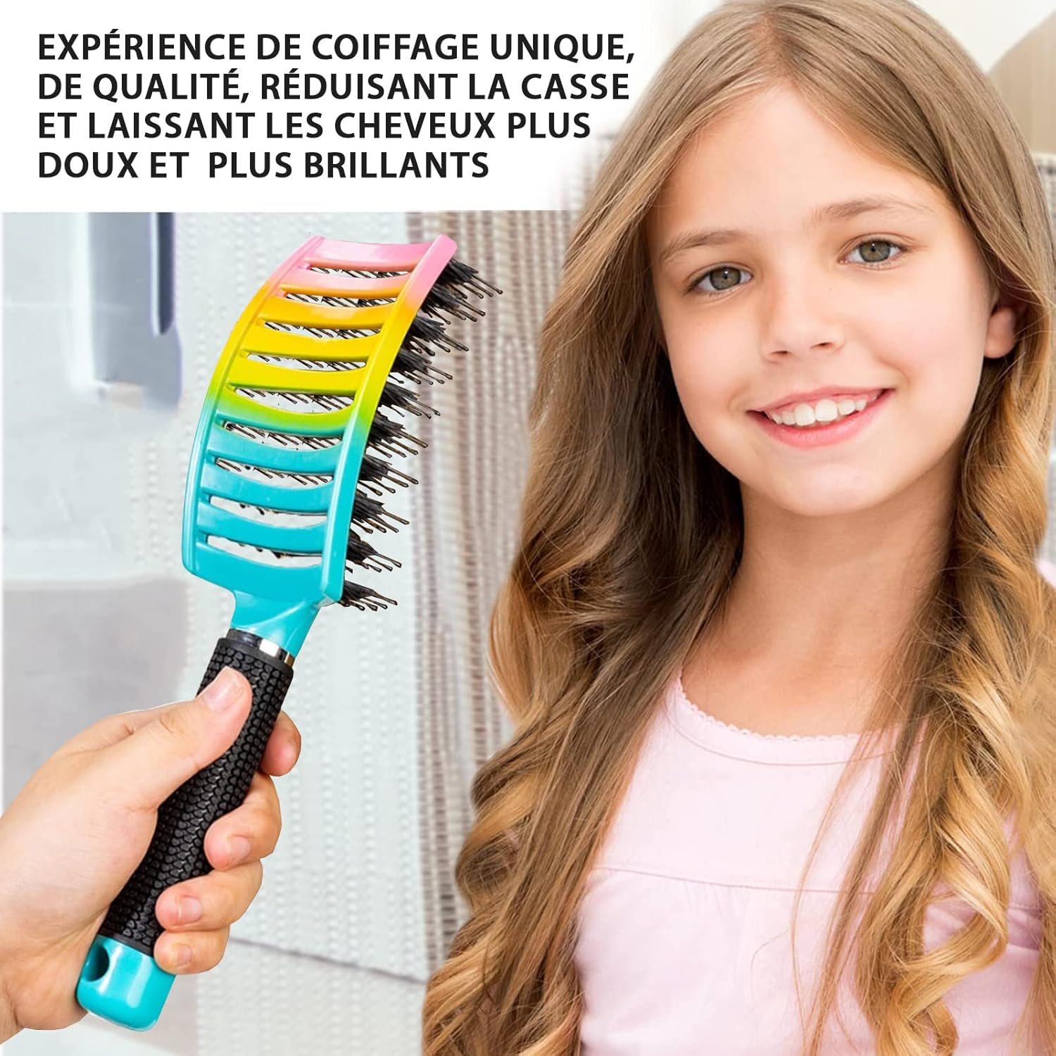 Boar Bristle Brush Blue Rainbow &ndash; 100% Natural Boar Bristle Hair Brush &ndash; Detangles All Hair Types and Painless! image number 4