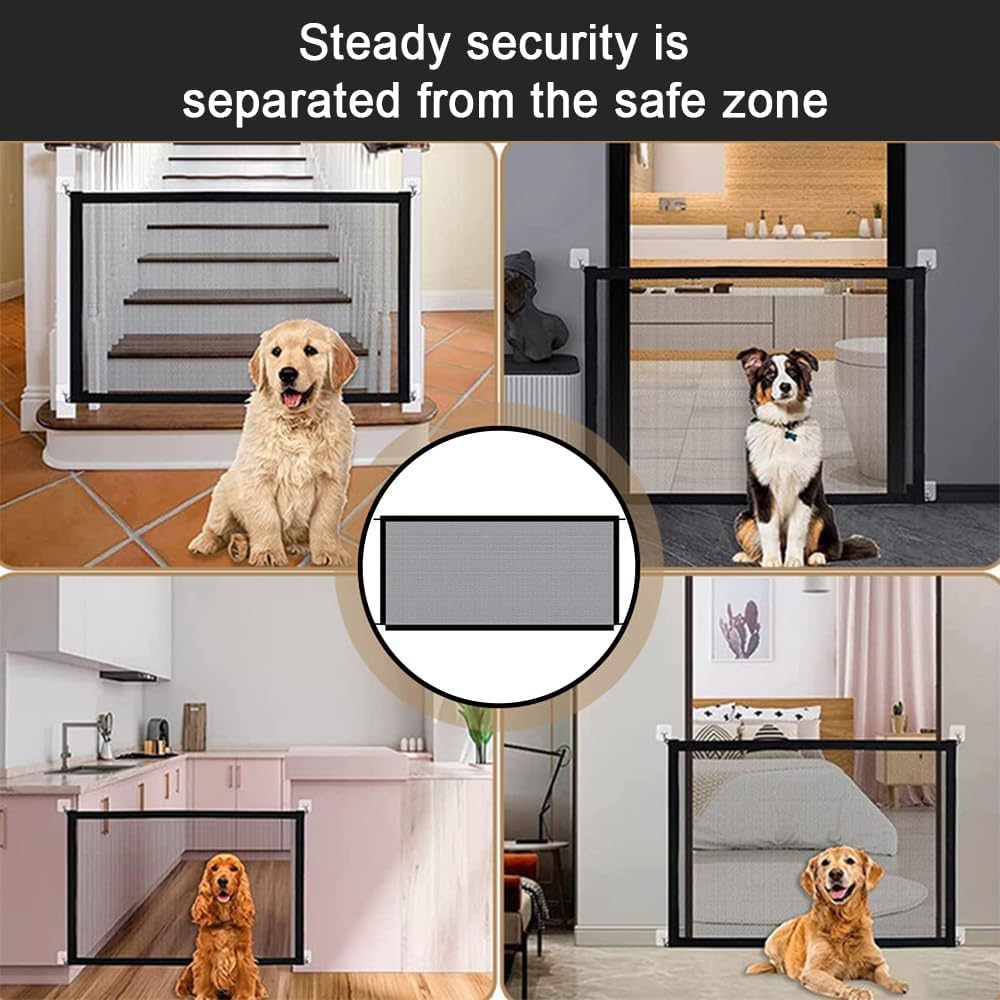 TOMVAES Pet Safety Guard Mesh Dog Gate,Portable Folding Mesh Magic Gate, Safety Gate,Safe Guard Install Anywhere,Ideal for Corridors, Stairs, Balconies,72 * 120Cm,Black image number 2