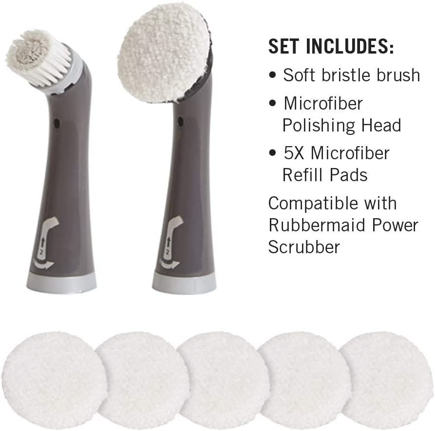 Rubbermaid Reveal Power Scrubber Attachable Soft Bristle & Velcro Head with 6 Microfiber Pads, for Cordless Electric Battery Powered Scrub Brush, Ideal for Shoes/Sneakers/Car Trim/Tires/Furniture image number 2
