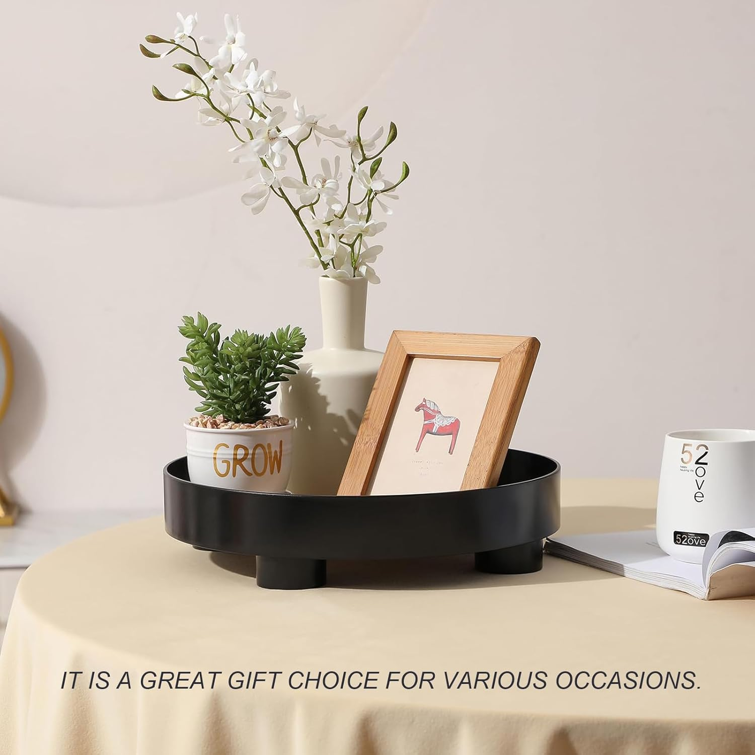 Modern Home Decor round Serving Tray, Black Coffee Table Organizer, 30CM Decorative Display Tray for Bathroom, Kitchen, Dining Table, Dresser image number 4