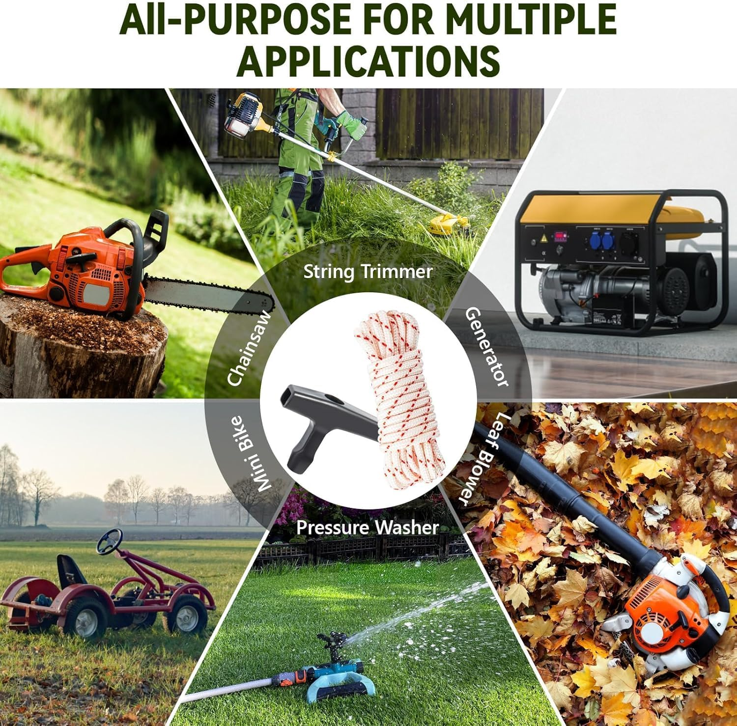 Fokmuaex 10PCS Pull Start Rope Handle Replacement for Lawn Mower & Trowel Machine - Durable Starter Cord with Comfort Grip (Black) image number 5