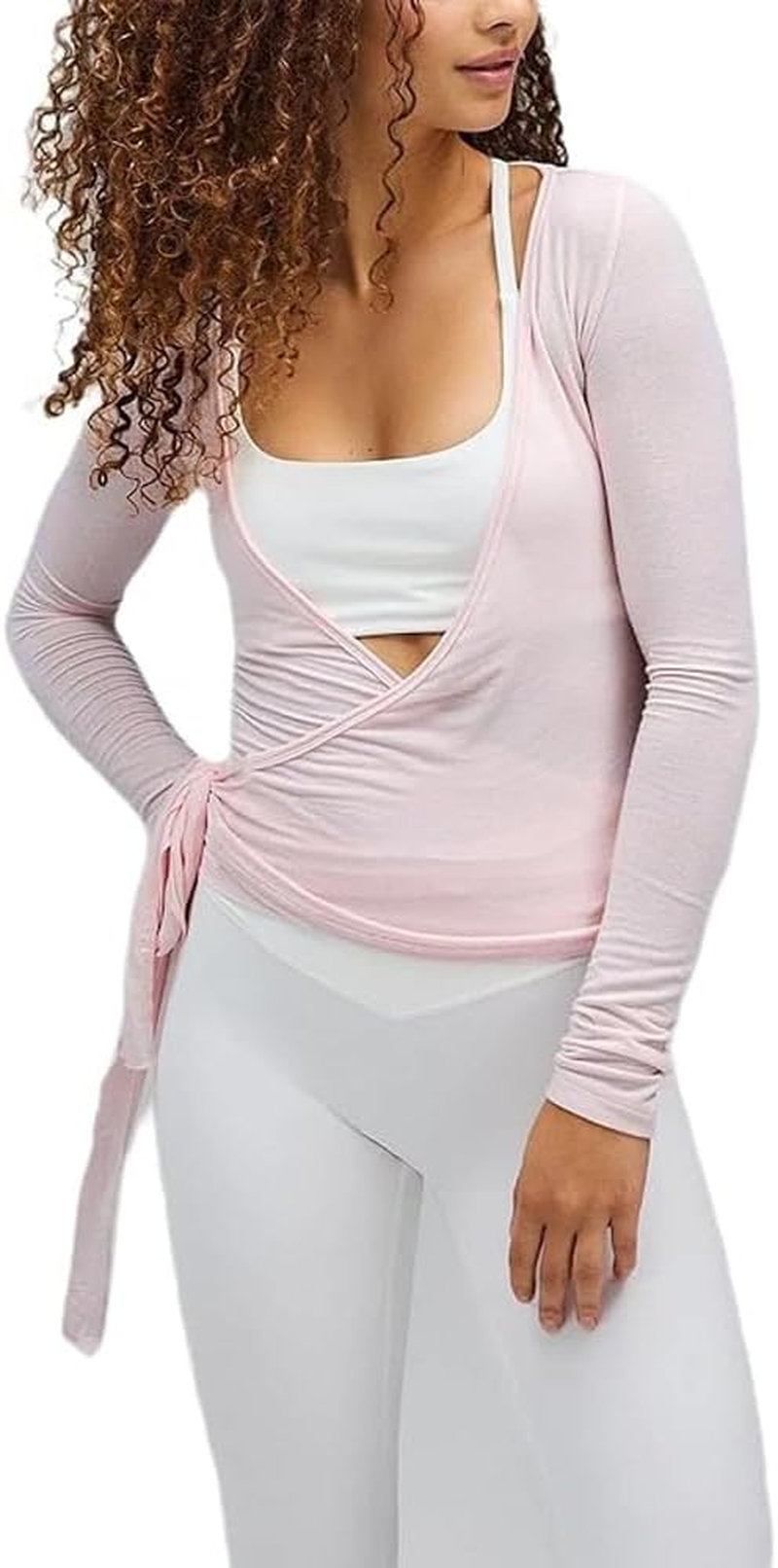 Pilates Wrap Tie Shirt Tops for Women Long Sleeve Ballet Tie Top Dance Ballerina Cover up Top Yoga Workout Blouse image number 1