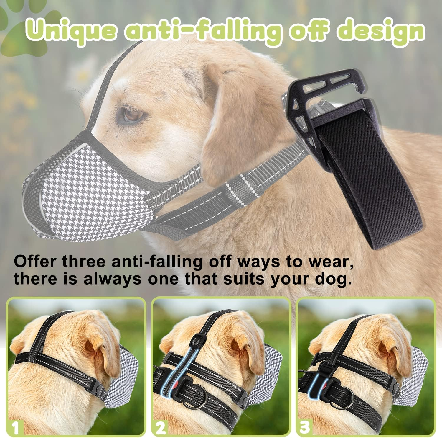 Dog Muzzle, Soft Dog Muzzle for Large Dogs Mask anti Biting Chewing Licking Breathable No Bark Muzzle Mesh Printed Full Coverage Muzzle with Anti-Falling Accessory for Small Medium Large Sized Dog XXL image number 4