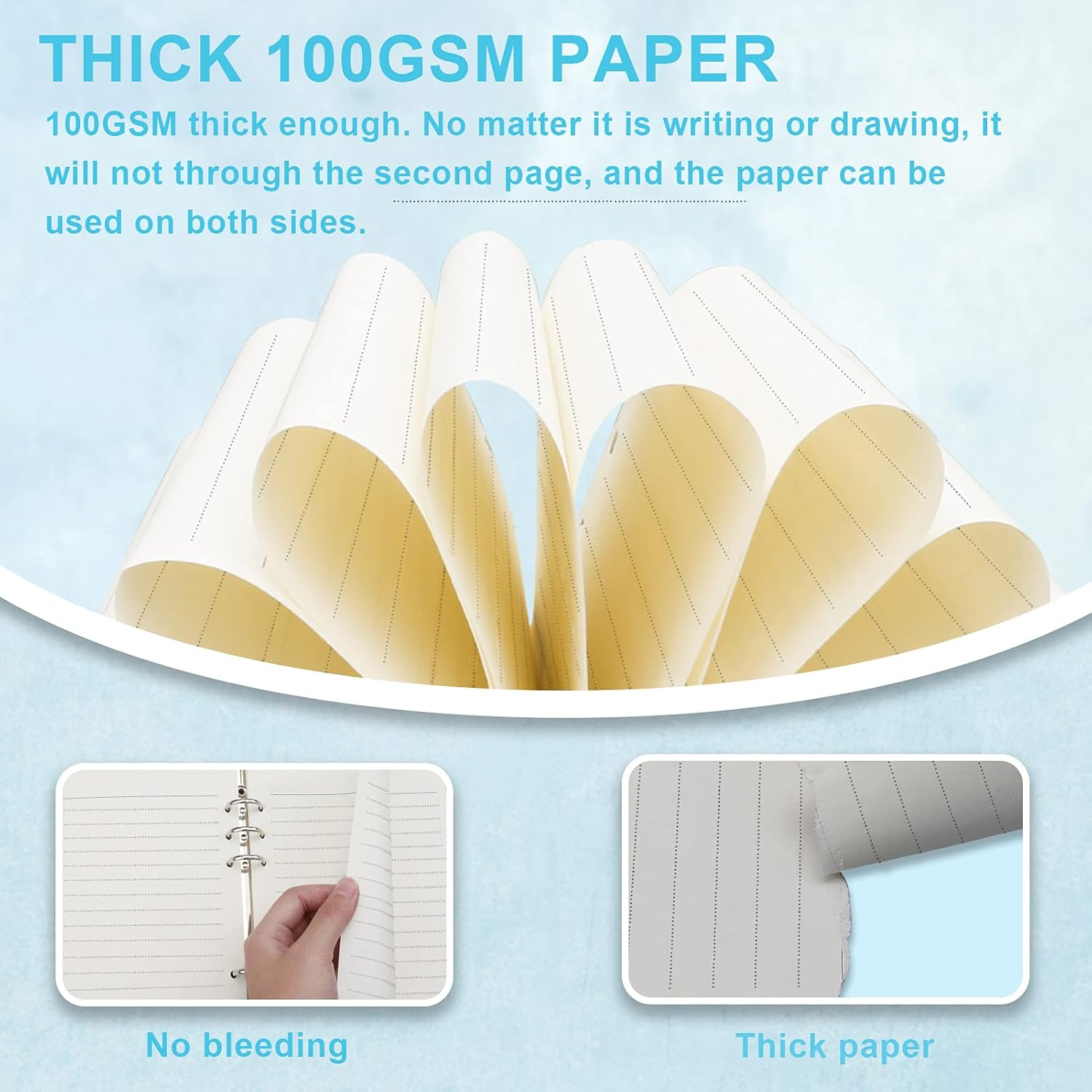 Kincown A6 Refill Paper, 6 Ring Loose Leaf Paper, 180 Sheets (360 Pages) Thick A6 Paper Lined Paper, 6 Hole A6 Ruled Paper Refills for Binder Planner Journal Notebook - Line image number 3