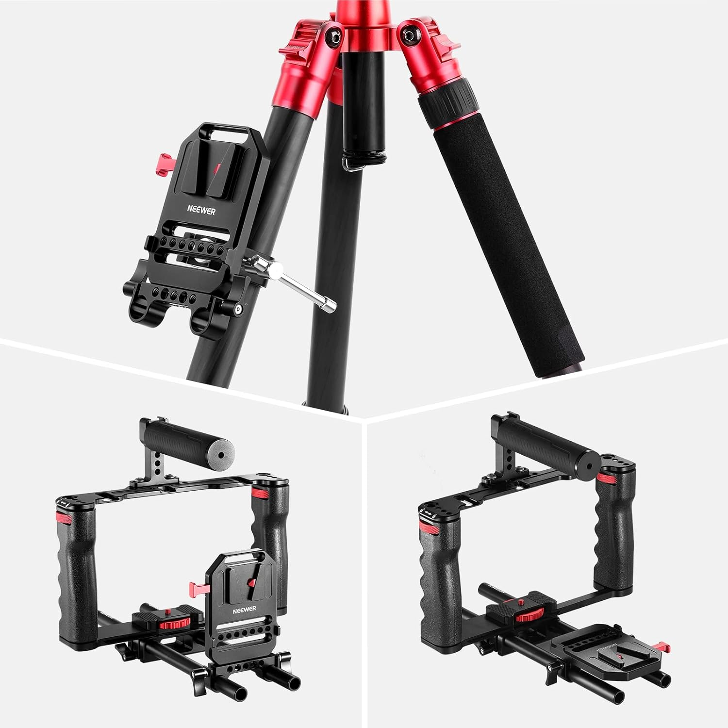 NEEWER V Mount Battery Plate with Dual 15Mm Rod Clamps, 1/4" & 3/8" Threads, Metal V Lock Battery Mounting Plate Fits Camera Rig Cage with 15Mm Rail Rod Support System, Compatible with Smallrig (ST43) image number 5