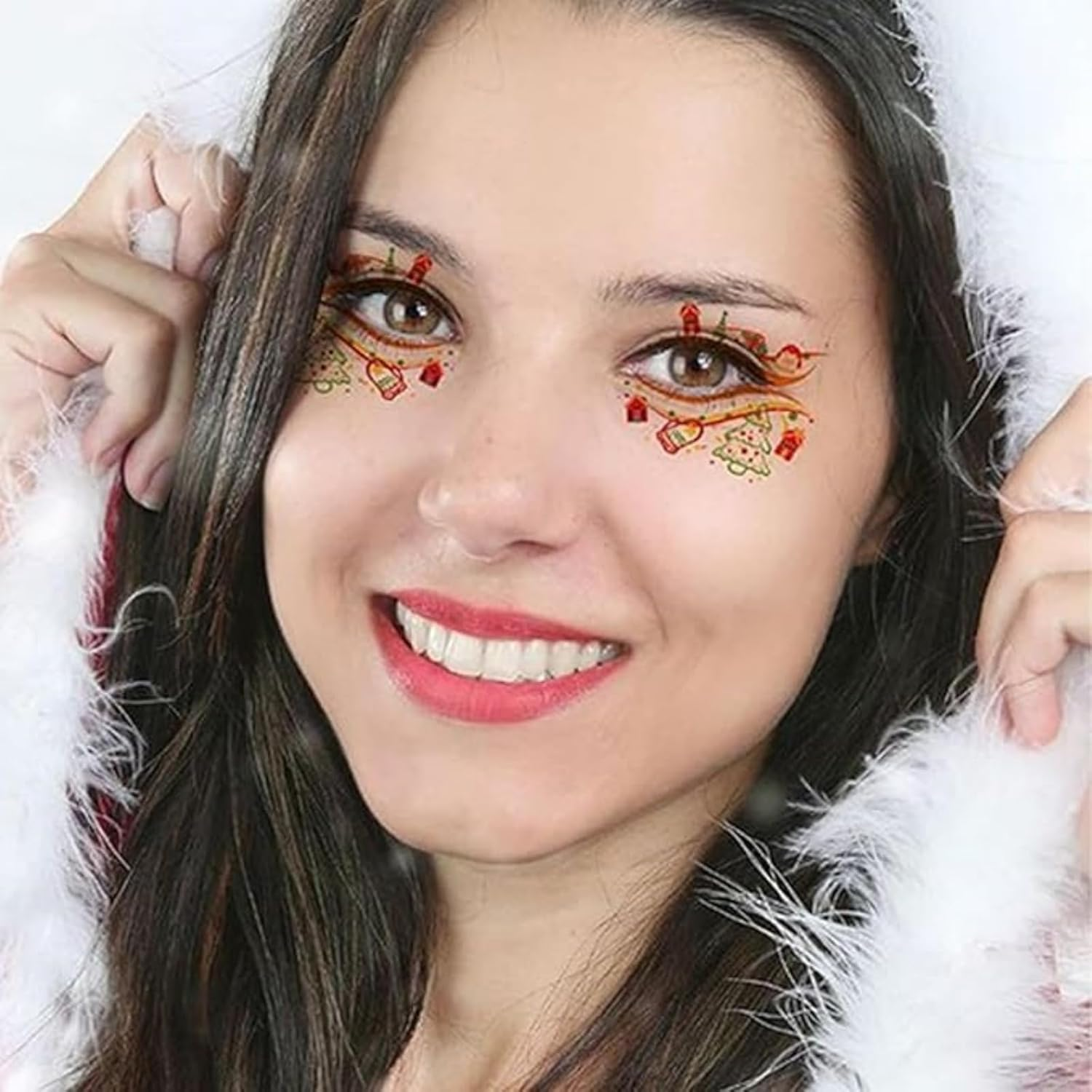 Itadaku 10 PCS Christmas Colored Eyeliner Tattoo Stickers, Temporary Eye Tattoos with Santa, Elk, Snowman & Tree Designs, Festive Makeup for Women, Ideal for Holiday Costume Parties & Decorations image number 3