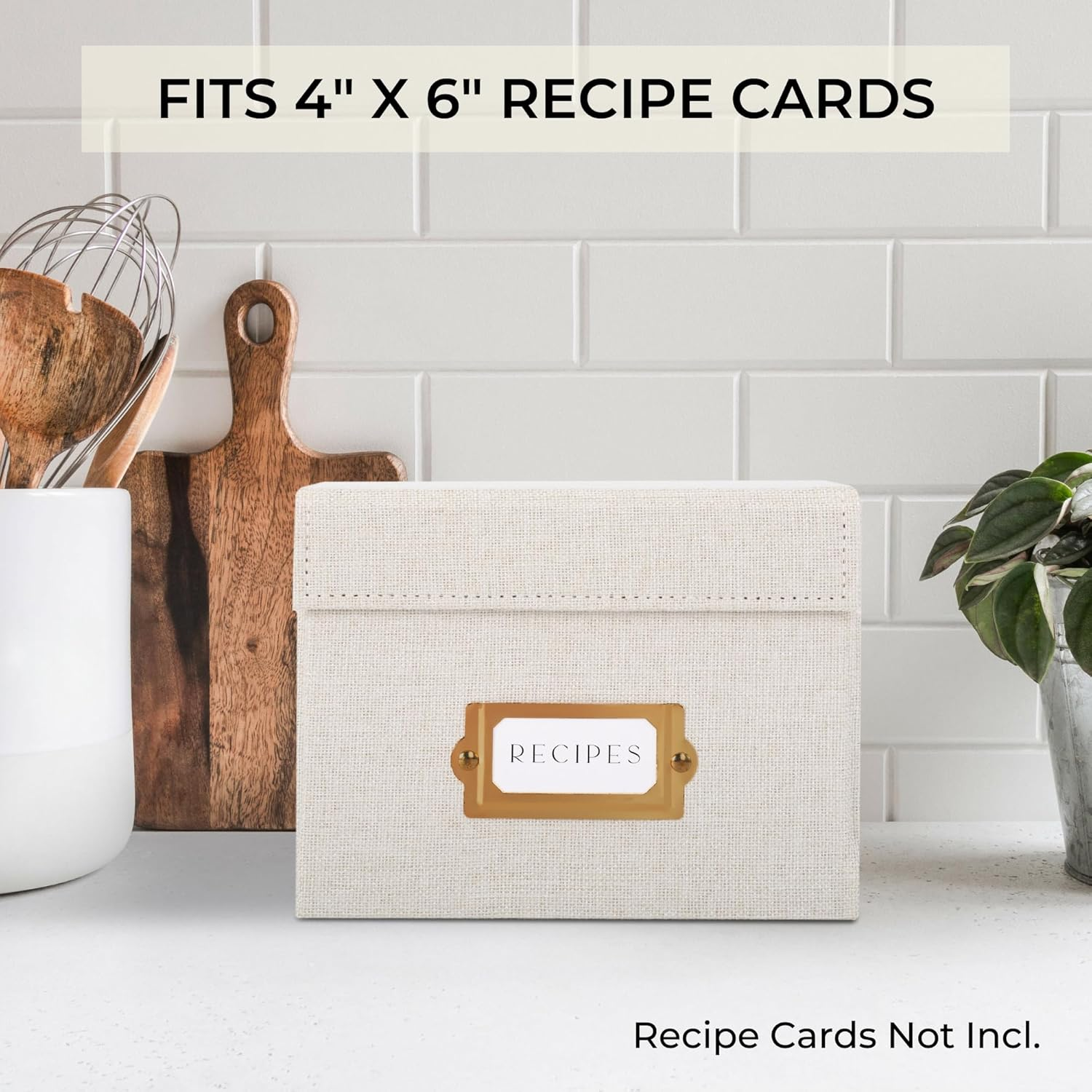 ZICOTO Beautiful Linen Recipe Box - Fits 4X6 Inch Recipe Cards to Easily Organize up to 250 Recipes - a Sturdy Card Holder and Great Gift That Perfectly Fits into Any Kitchen - Cards Not Incl. image number 2