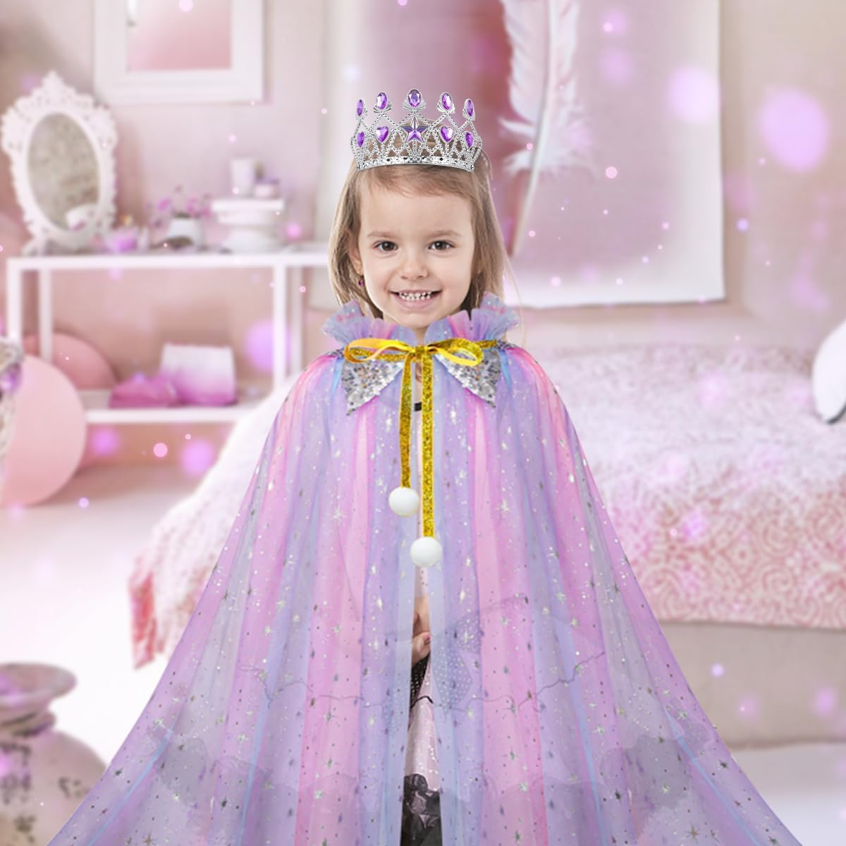 Meland Princess Dress up Clothes for Little Girl, 11Pcs Princess Cape with Crown, Princess Dresses for Girl 3-8 Birthday Gift - Pink image number 6