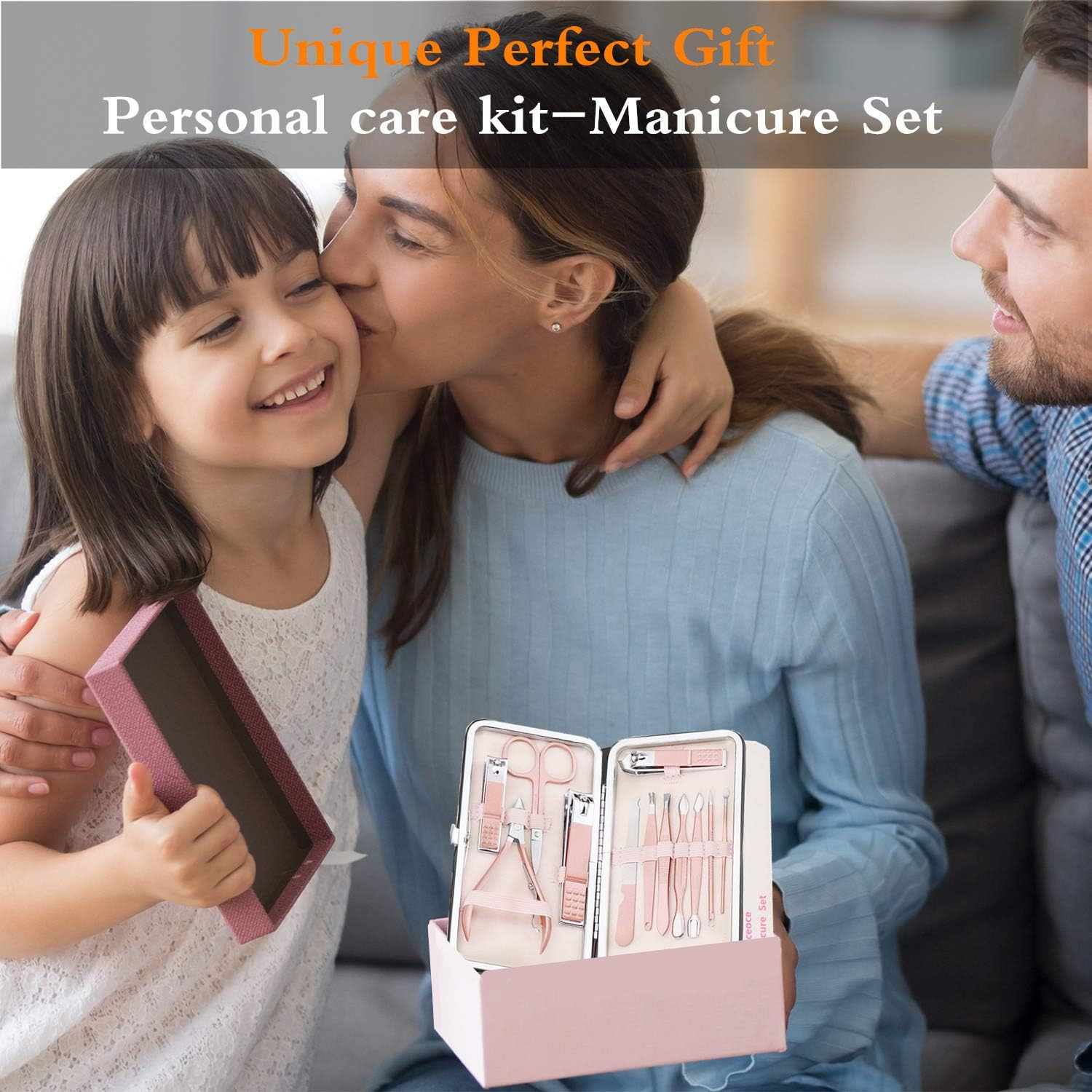 Nail Clippers Set Manicure Pedicure Kit - Manicure Set Women Professional Stainless Steel Pedicure Nail Clipper Tools Aceoce Travel Luxury with Grooming Travel Leather Rose Gloden-12Pcs