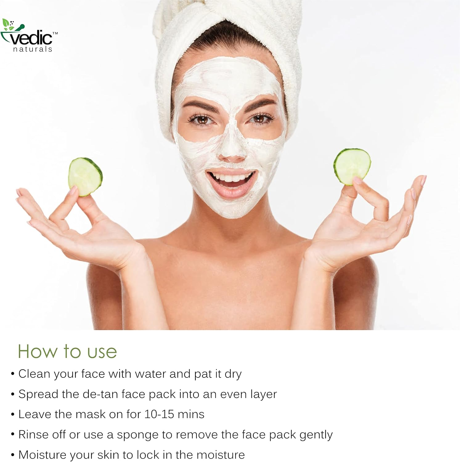 Vedic Naturals De Tan Face Pack 100G Enriched with Cucumber Extract Bentonite Clay & Kaolin Clay Removes Tan Skin Brightening & Hydrates 100% Organic image number 2