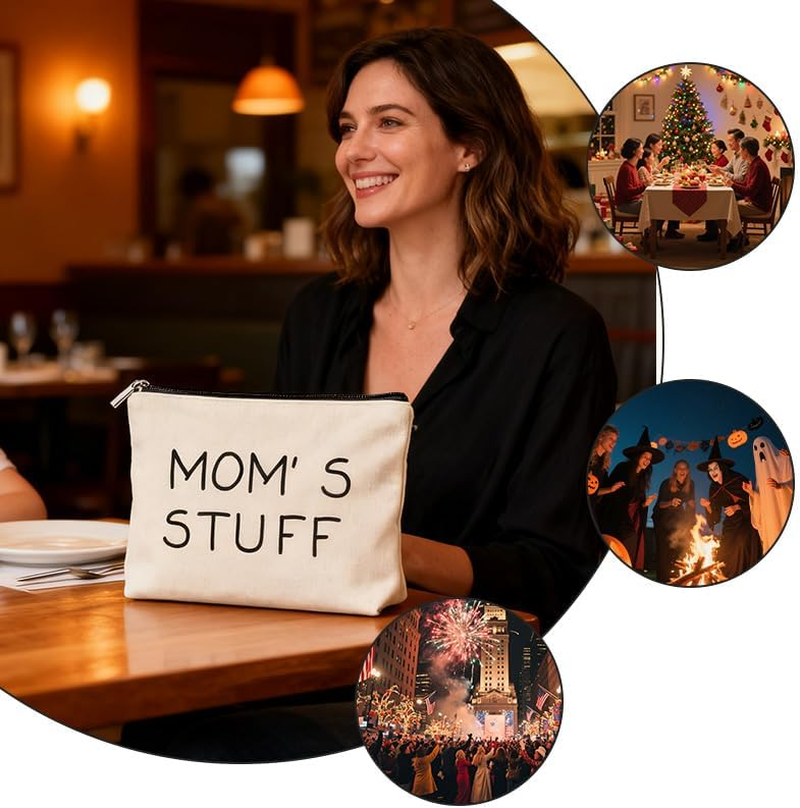 Mom Gift from Daughter Son Mom&rsquo;S Stuff Canvas Cosmetic Bag Purse image number 4