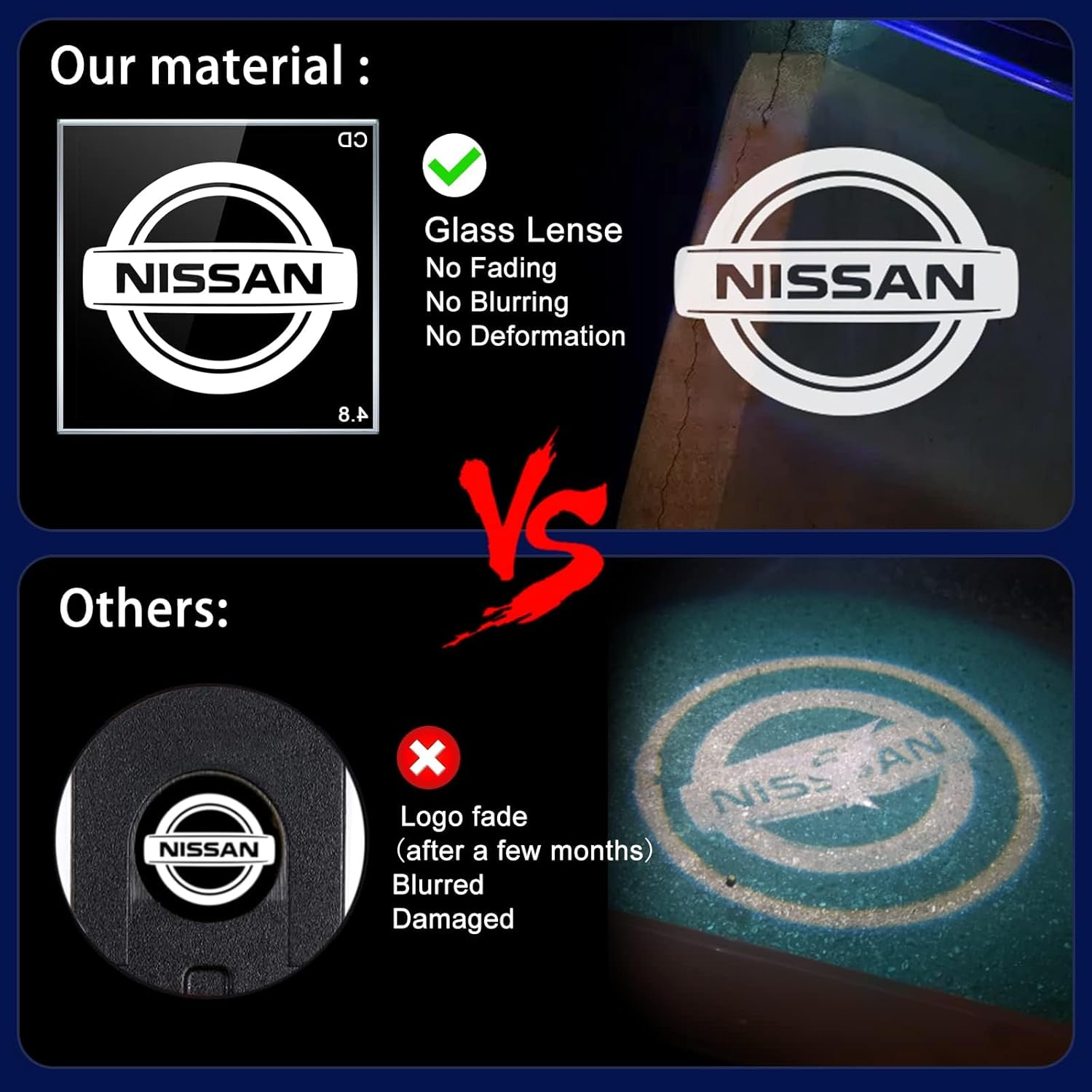 No Fade Verkoy Door Light Logo Compatible with Nissan - Welcome Lights Accessories for Terra/Altima/Maxima/Armada/Titan/Quest/Pathfinder Series-4Pcs image number 5