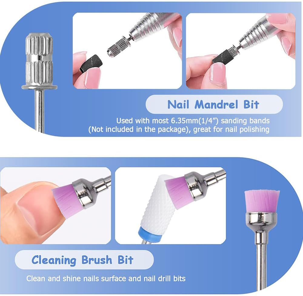 Yakamoz Nail Drill Bits Set, 10Pcs Tungsten Carbide Nail File Bits & 75Pcs Nail Sanding Bands(#80#120#180 Grits) with Mandrel Bit Gel Acrylic Nails Professional Electric Nail File for Manicure Pedicure. image number 4