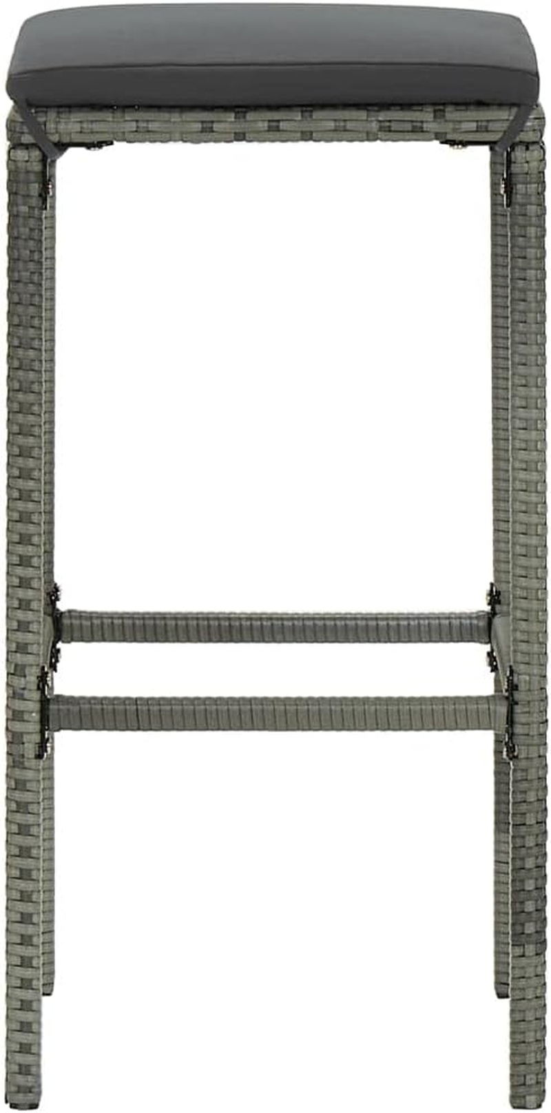Vidaxl Set of 6 Poly Rattan Bar Stools - Grey, Modern Design, Steel Frame, Weather-, Removable and Washable Seat Cushion image number 4