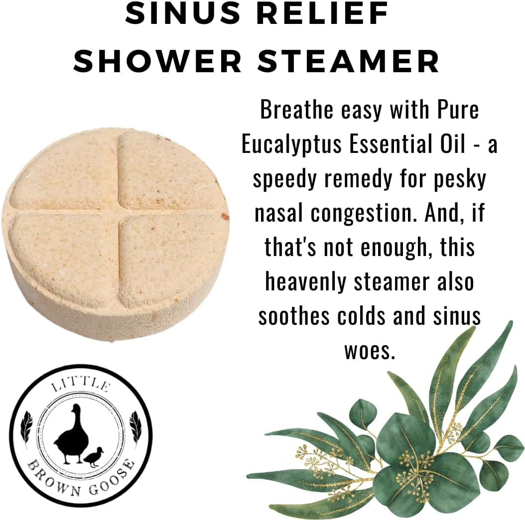 Little Brown Goose Sinus Relief Shower Steamer - Infused with Essential Oils & Menthol Crystals - Aromatherapy Shower Bombs for Luxurious Bath Experience - Vegan & Cruelty-Free - 60G image number 6