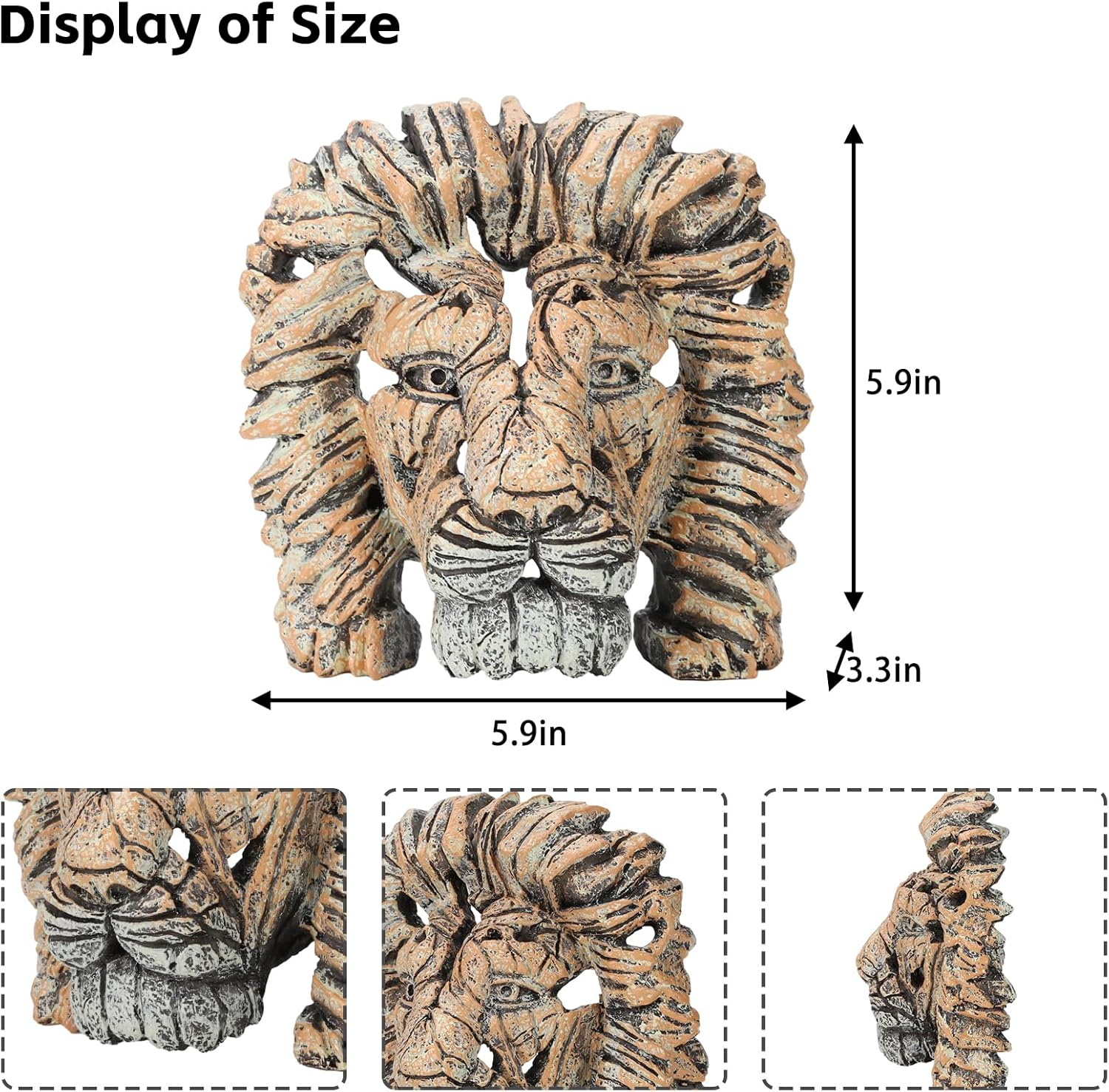 Lion Head Statue Sculpture Bust Decor,The King of Beasts,Resin Decor Animal Centerpiece for Table Decor,Statue Decoration for Living Room/Bedroom/Home/Garden,Great Collectible(Lion) image number 5