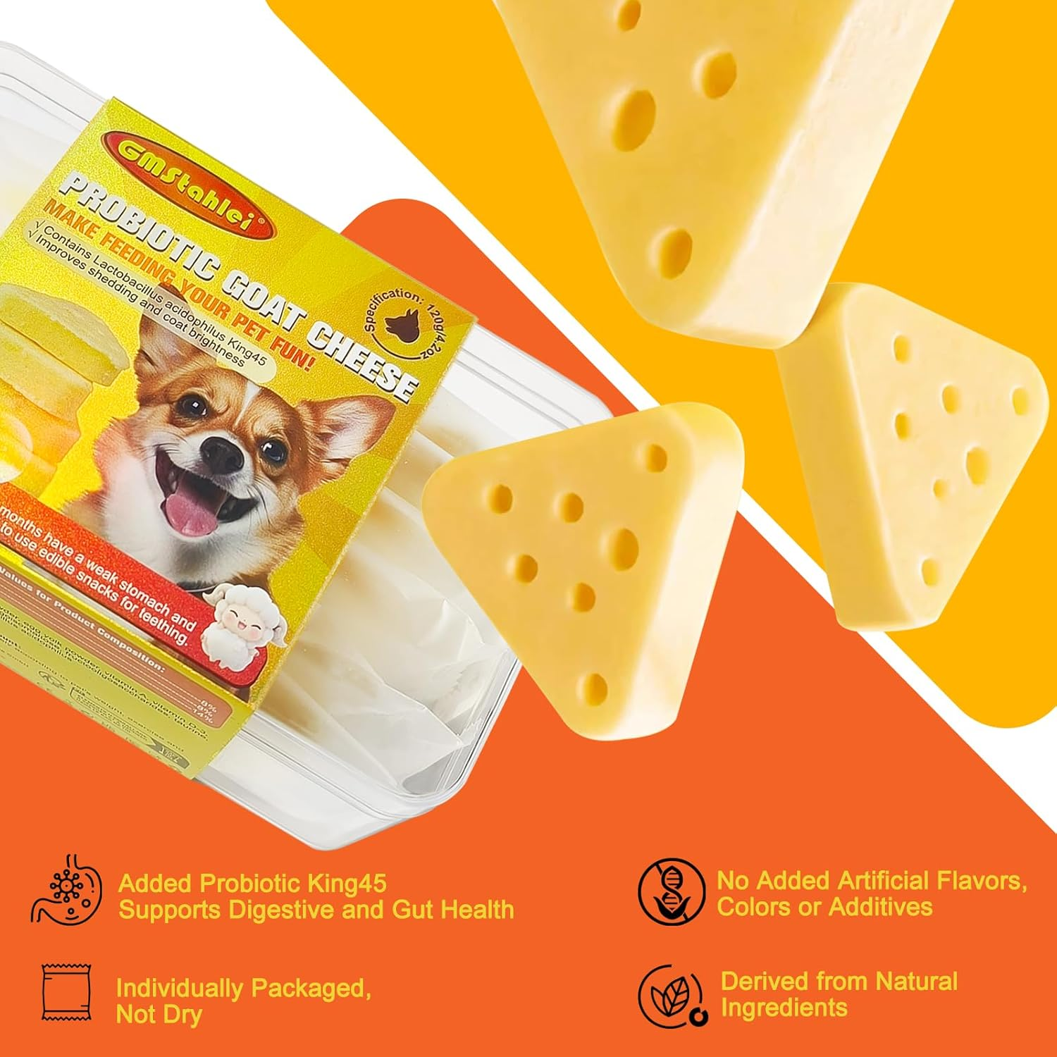 Gmstahlei Dog Cheese Treats with Probiotics - Bite Size - Human Grade Pet Treats - Healthy Treats - Boosts Immunity and Improves Coat - Non Freeze Dried Cheese and Individual Packaging - 4.2 Oz / 120G image number 1