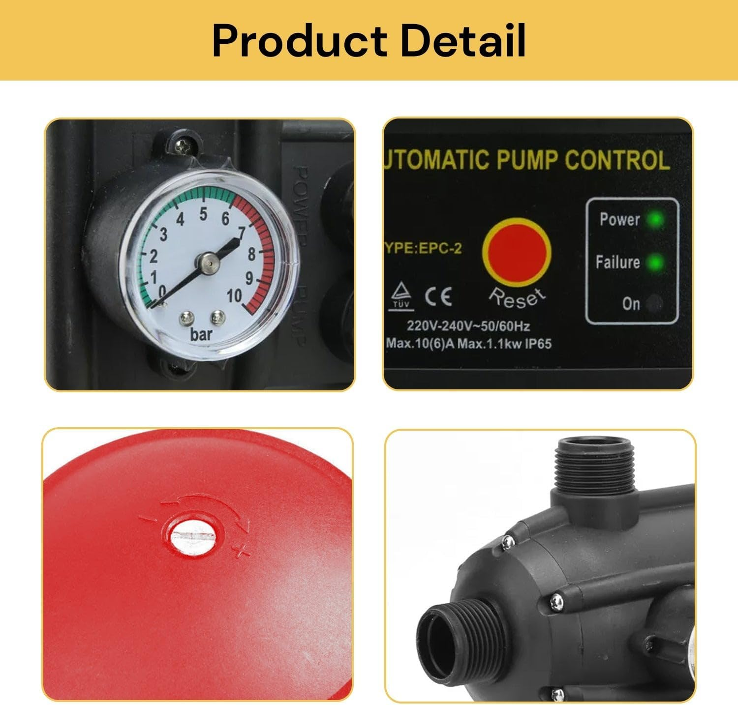 EZONEDEAL Self Priming Water Pump, 2000W 240V Electric High Pressure Garden Pumps Controller Irrigation for Pool Pond Tank Home Farm, Portable Automatic Switch Anti-Rust Stainless Steel Body image number 6